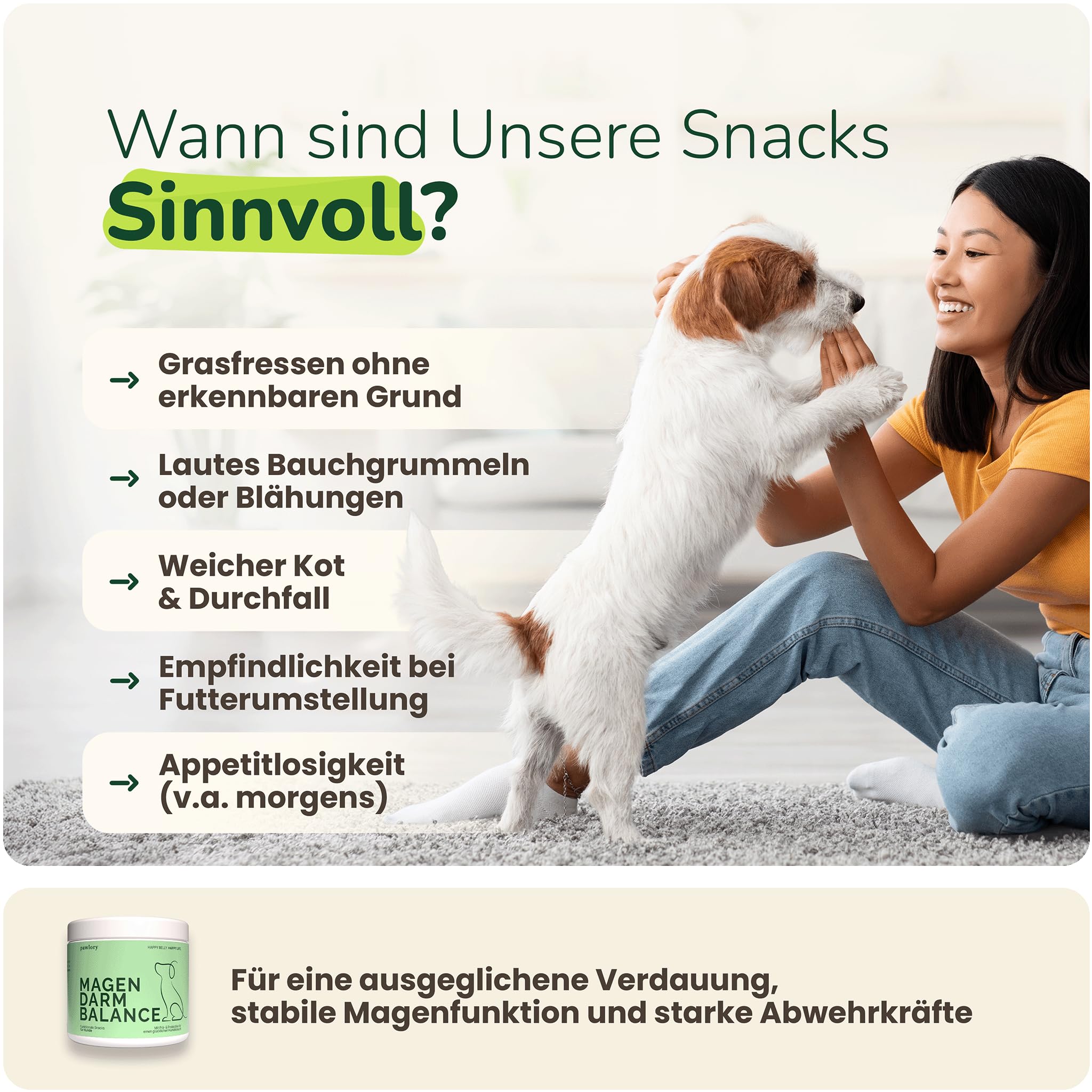 Prä- & Probiotika für Hunde – 100 funktionale Snacks (300 g) | Unterstützt Darmflora & Verdauung | Bei Grasfressen, Blähungen & sensiblen Mägen | Auch zur Unterstützung des Immunsystems