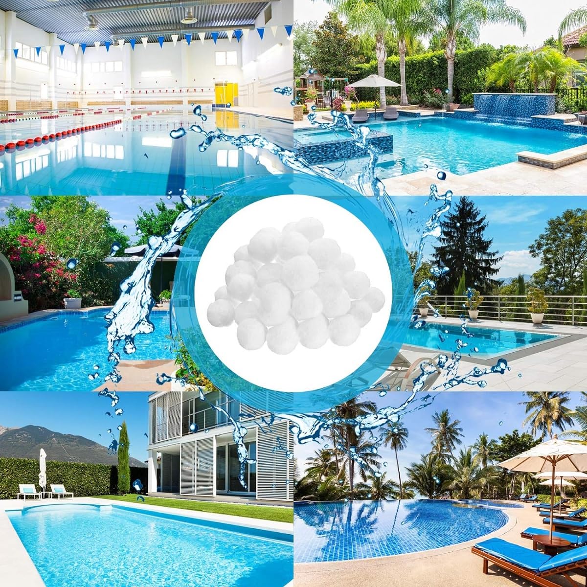 Bolas Filtro Piscina,Bolas Depuradora Piscina,Bolas del Filtro de Arena del Cuarzo 300g Reutilizable Bolas Algodon Filtro de Piscina para Sistema de Filtro de Arena Piscina Bomba de Filtro