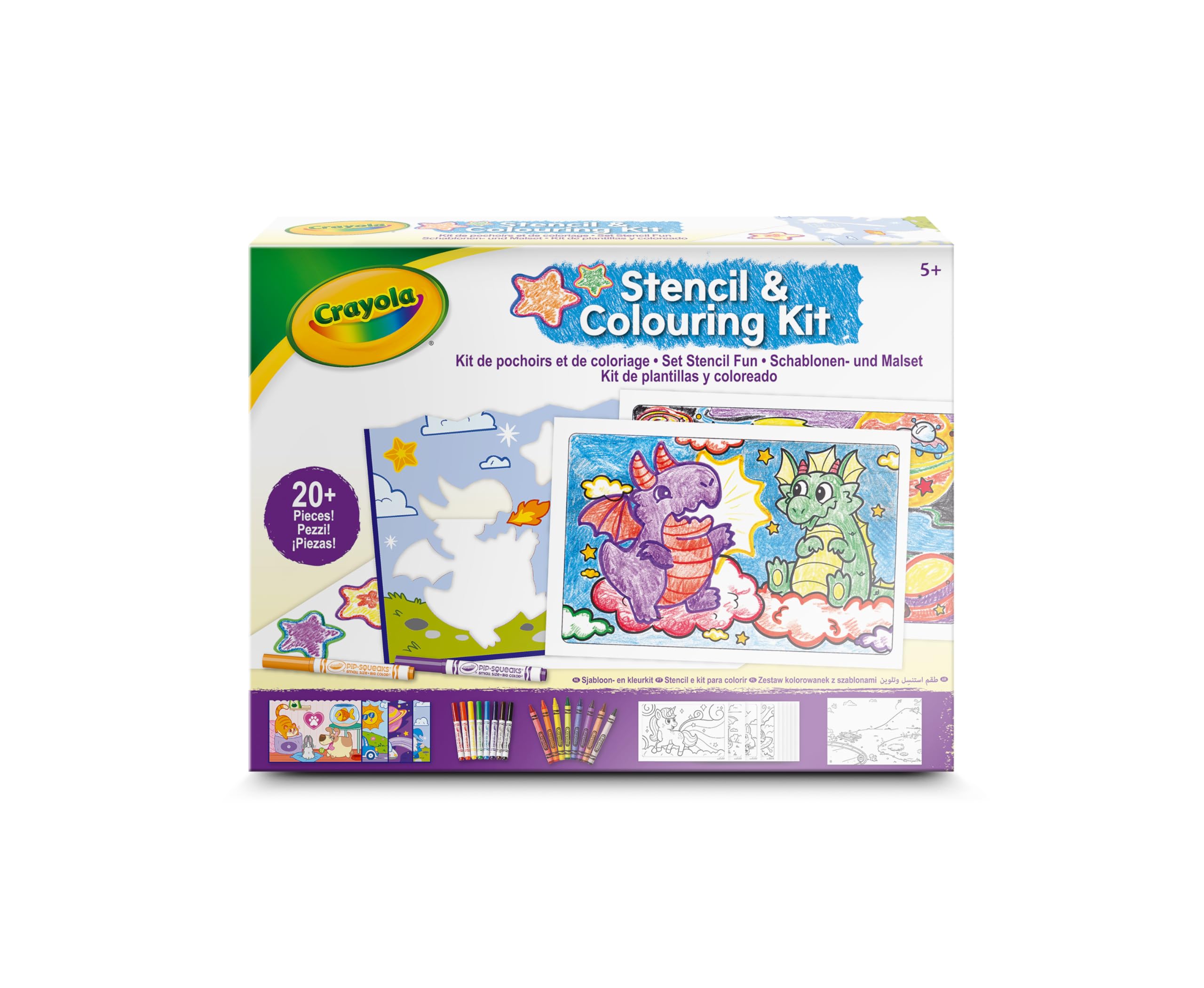 CRAYOLA - Stencil Fun Set, kreatywna aktywność dla dzieci z markerami i kredą woskową, od 5 lat, 04-2952