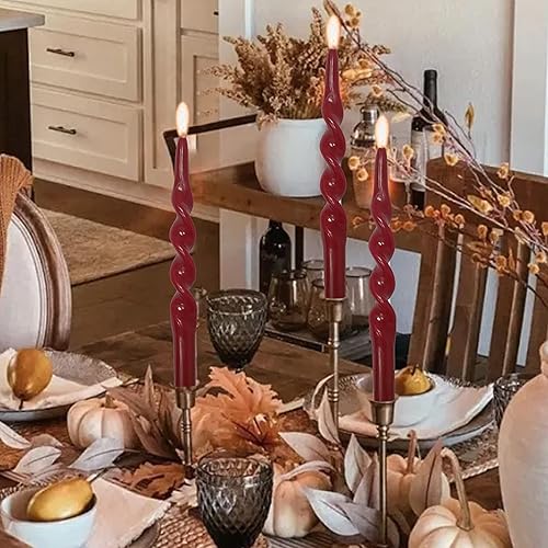 Miniatura 6 de Velas cónicas rojas de Navidad, velas retorcidas  Candelabro en espiral sin perfume  Velas cónicas delgadas de 10 pulgadas  Velas rojas para