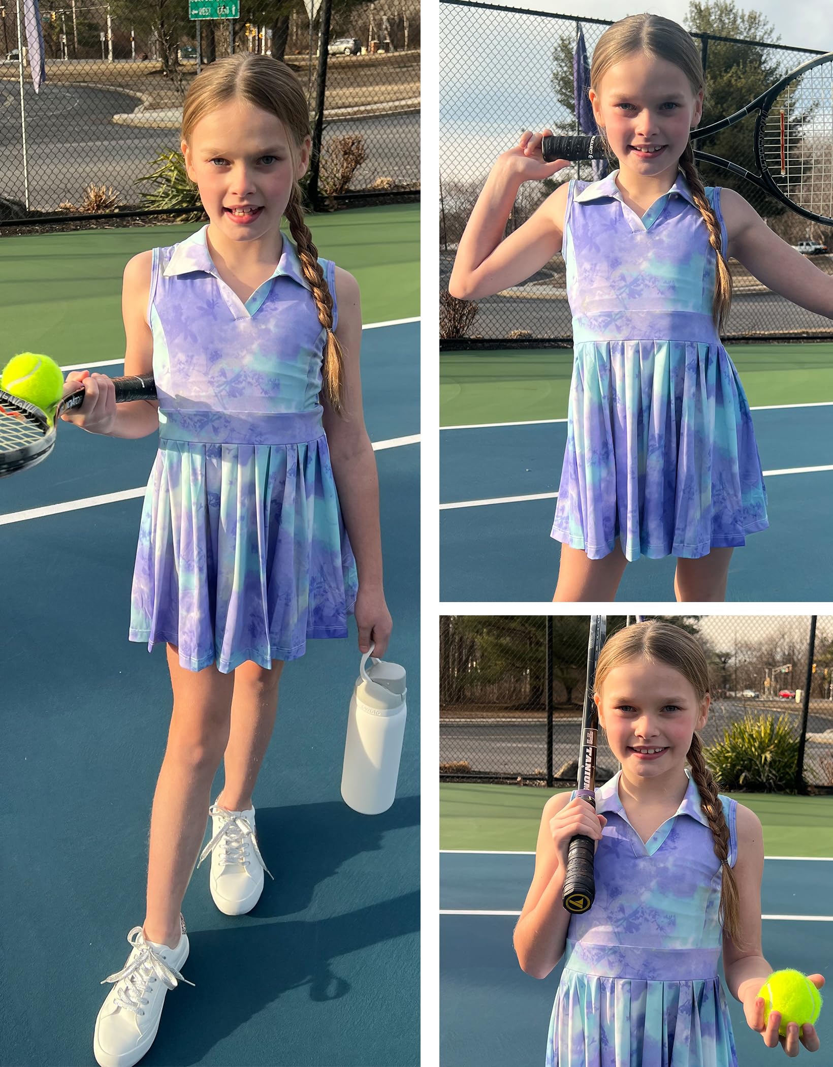 JiAmy Vestido de tenis para niñas, sin mangas, cuello en V, vestido atlético, corte en la espalda, plisado, vestidos de golf para niñas, 3-12 años