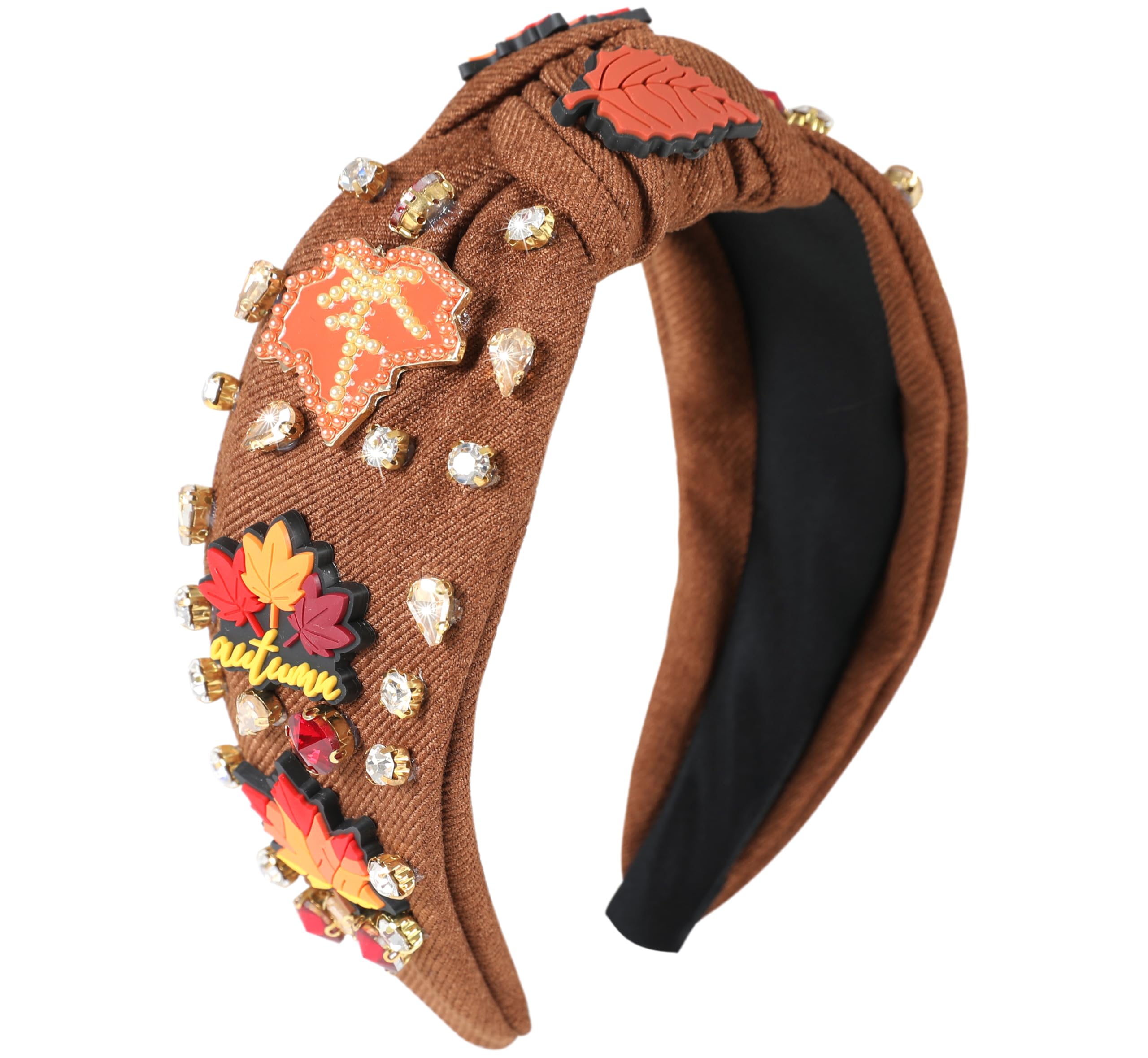 Gmmidea Thanksgiving Headband Fall Autumn Headband for Women Turkey Pumpkin Corn Maple Leaf Embellished Head Band Crystal Pearl Knotted Hairband Girls