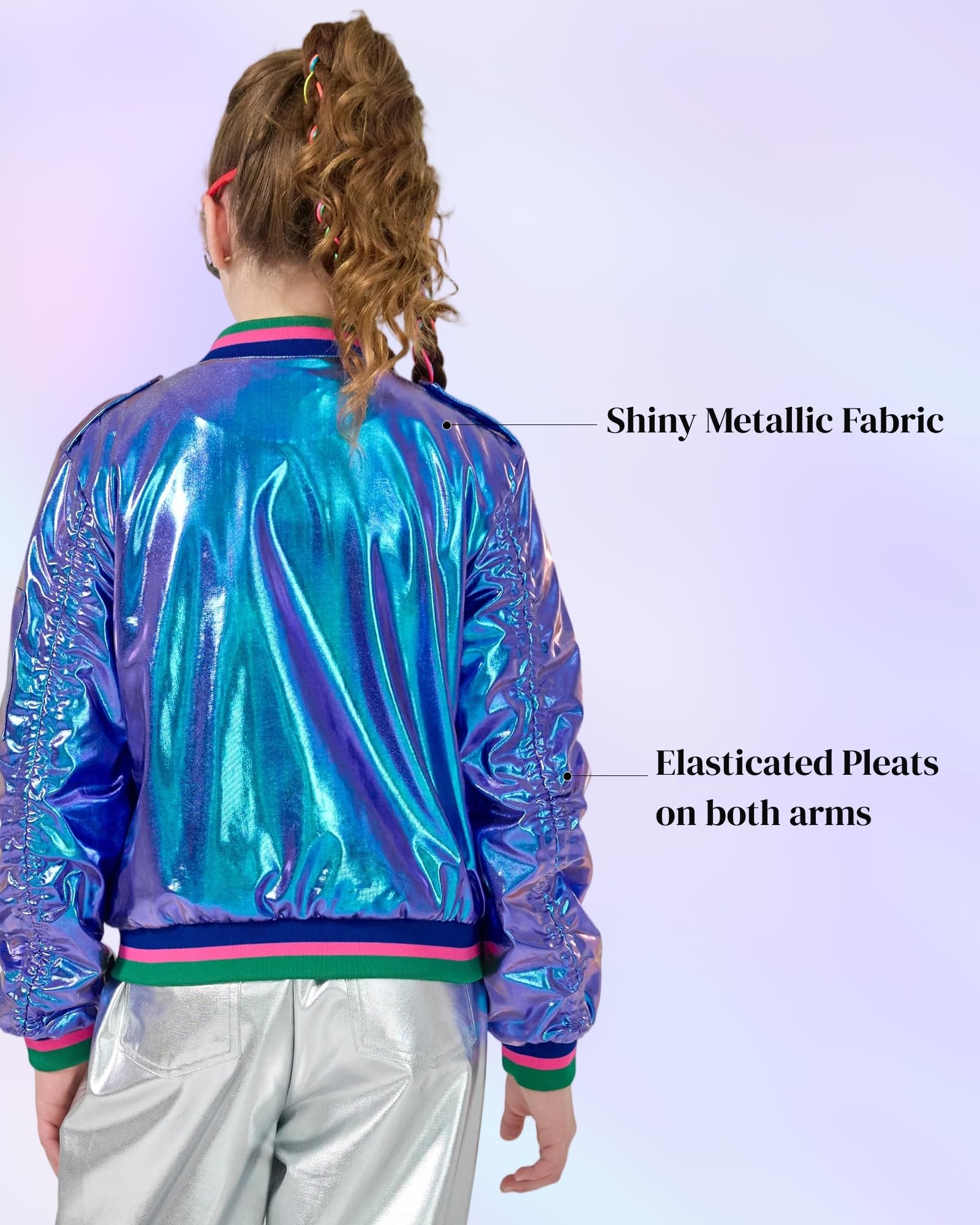 LOLANTA Chaqueta Bomber Metálica Brillante para Niña, Cazadora Ligera de Primavera y Otoño con Cremallera y Bolsillos, Estilo Corto, Cortaviento e Impermeable, 4-12 Años