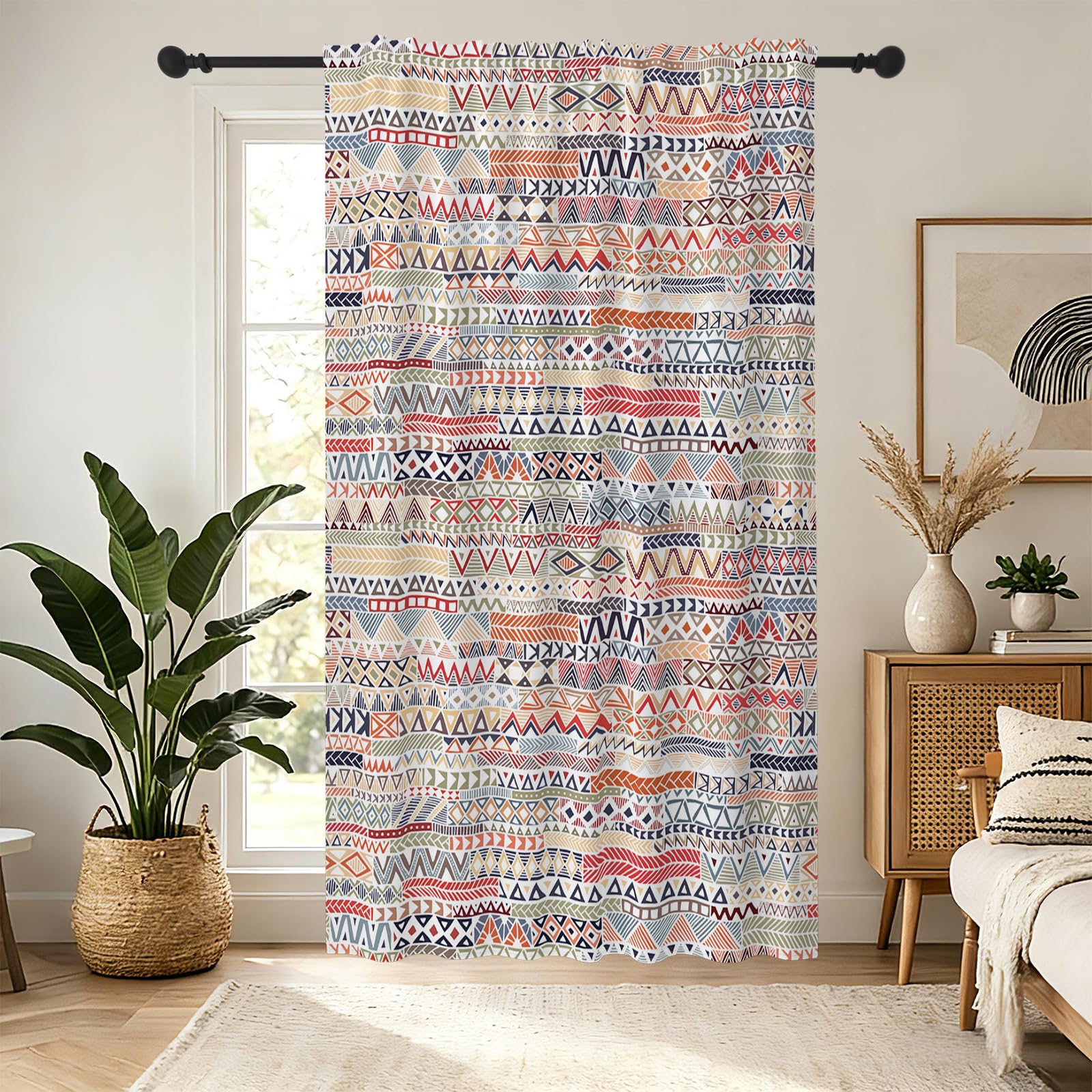 YONGFOTO Tende Boho Per Camera da Letto Moderno Colorato Bohemien Etnico Tribale Semi-Trasparente Filtrante la Luce Tende Per Soggiorno Con Passante per Bastone 1 Pannello 140 x 245 cm