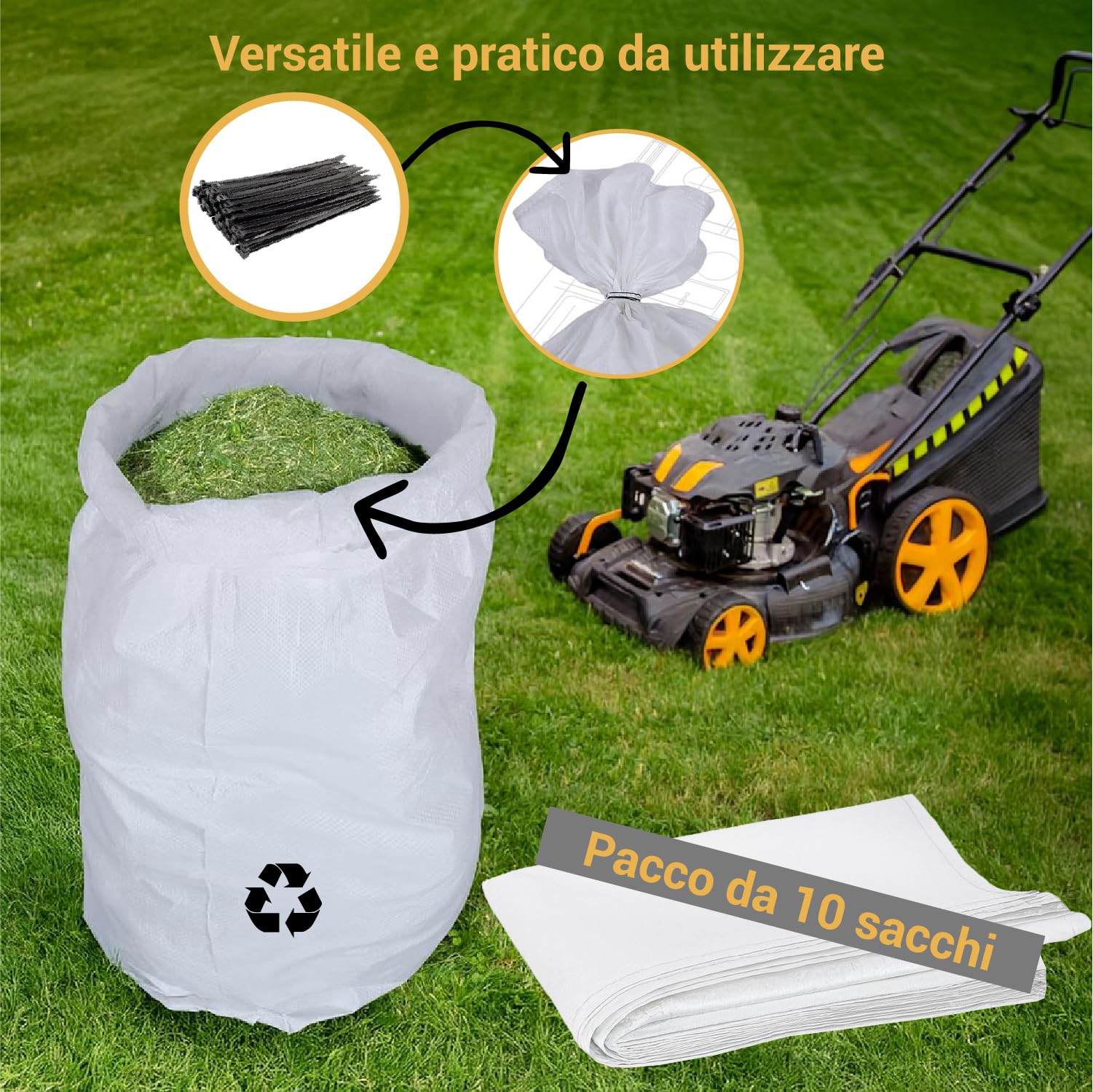 Crisalide Bolsas para escombros de polipropileno – Ultra resistentes, reutilizables, paquete de 10 bolsas + 10 bridas – Disponibles en varios tamaños (10/20/50/100 kg) (100 kg)