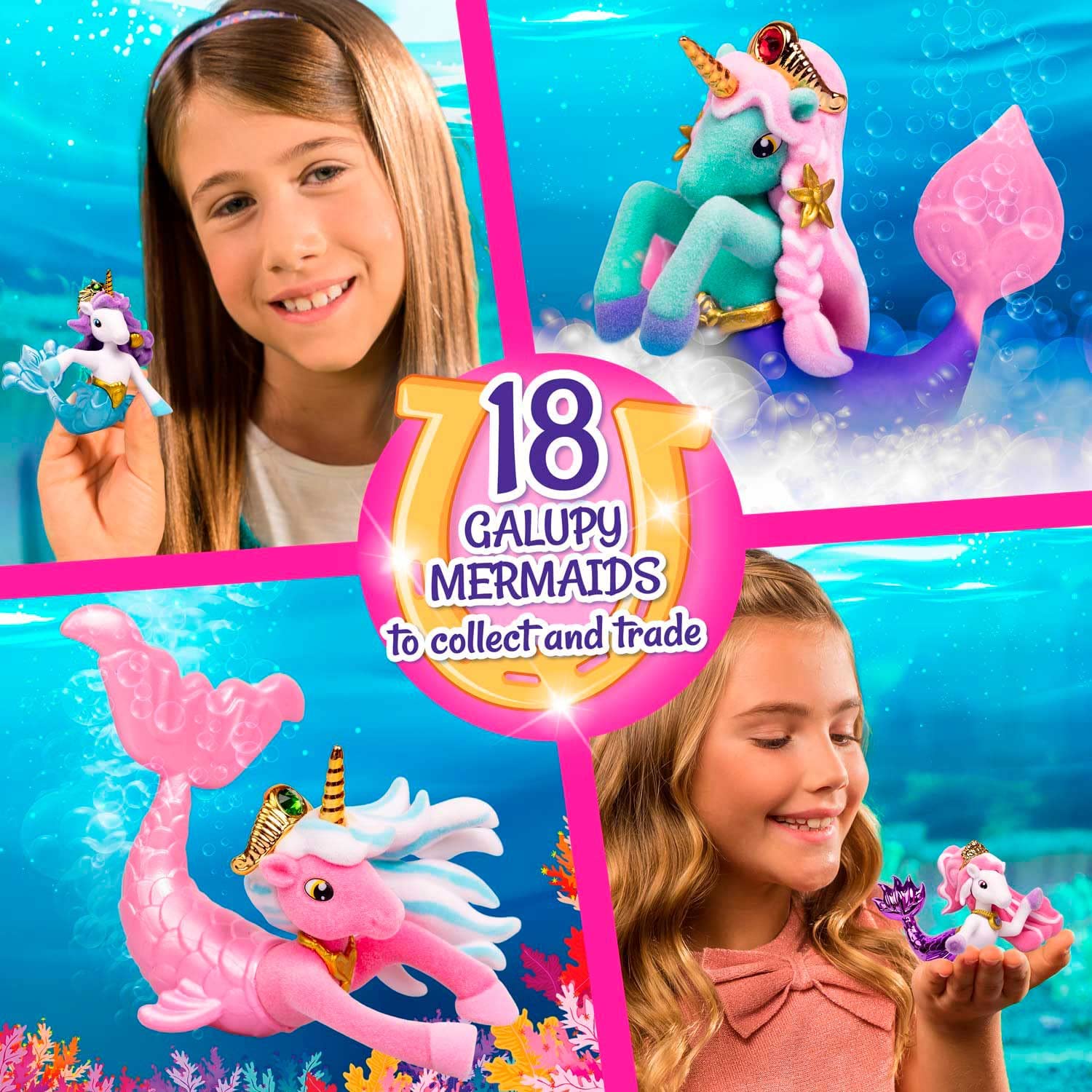Galupy MERMAID 3-pak – figurki jednorożca syrenka do kolekcjonowania, 3x jednorożec z płetwą i kryształ Swarovski, 18 różnych figurek do zebrania
