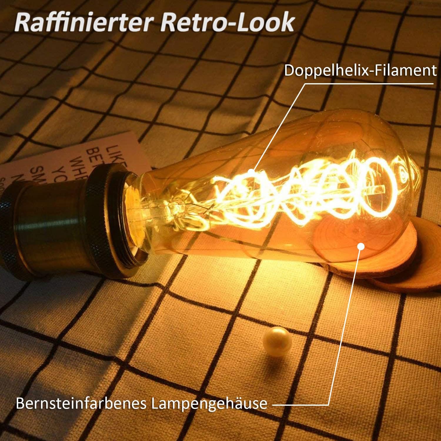 Glühbirne E27 LED Vintage 4W Dimmbar Warmweiß ST64, Bernstein - 6 Stück | Edison Vintage Glühbirne E27 Retro LED Filament Lampe für Nostalgie und Retro Beleuchtung im Haus Café Bar