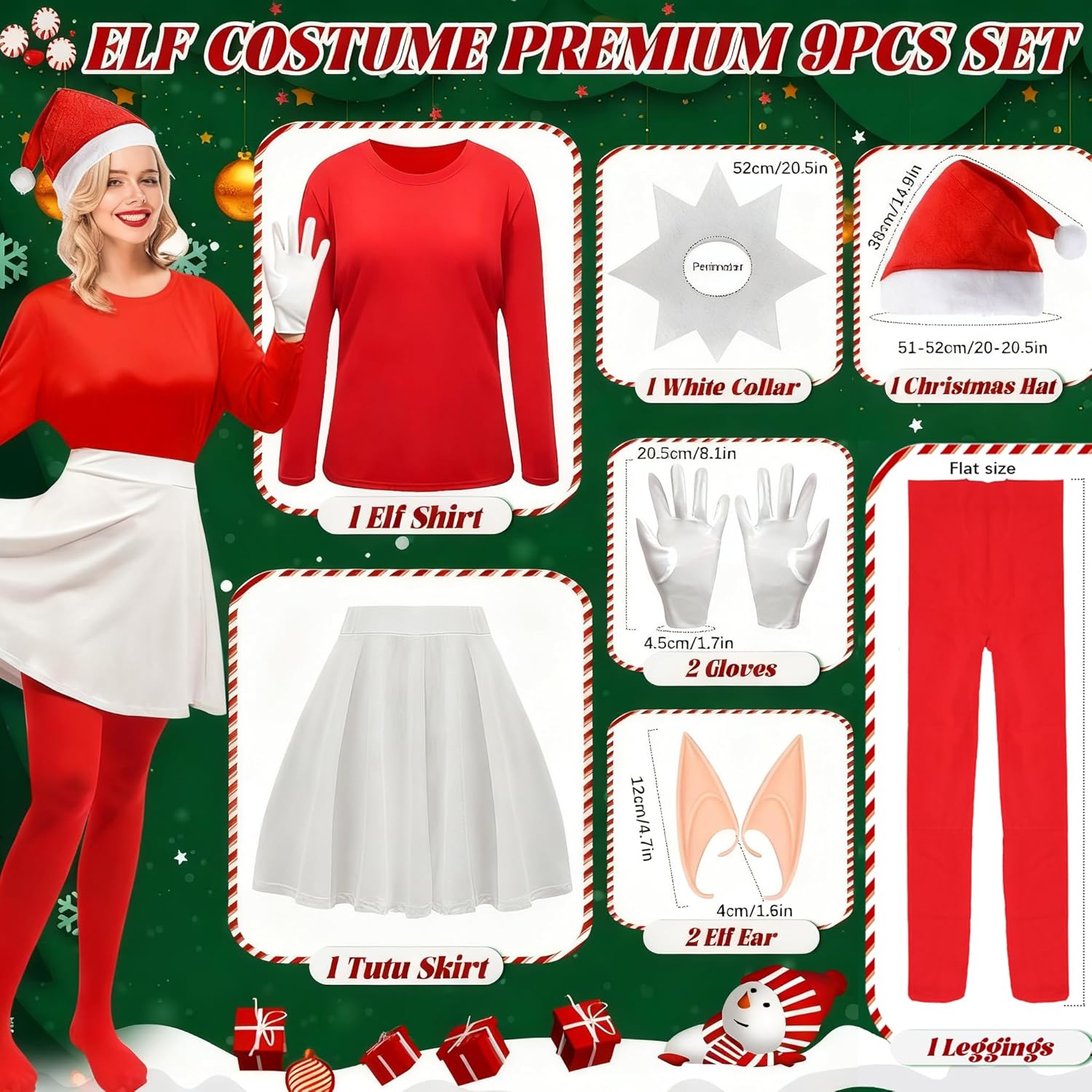 Yi-gog Christmas Elf Outfits for Women Red White Deluxe Female Elf Costume Set Cosplay Dress Suit Hat Collar Holiday Party - Image 3