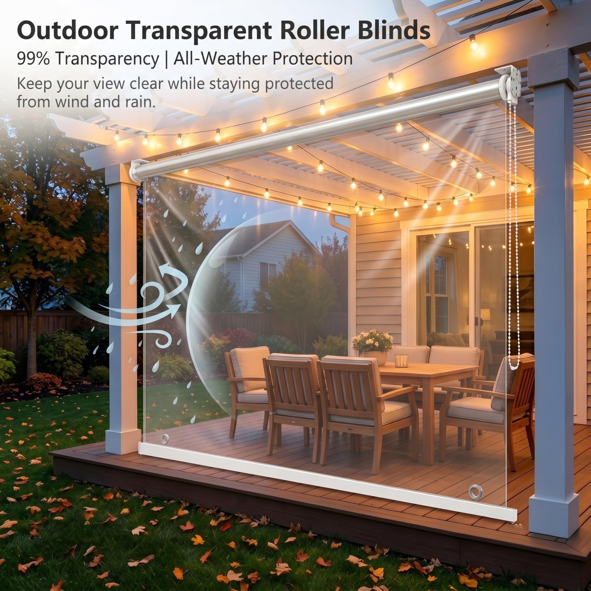 Tenda a Rullo Trasparente Impermeabile,Tapparella Avvolgibile Plastica in PVC con Catenella Laterale,Isolamento,Polvere,Facile da installare,per Esterni,Balconi,Bagno