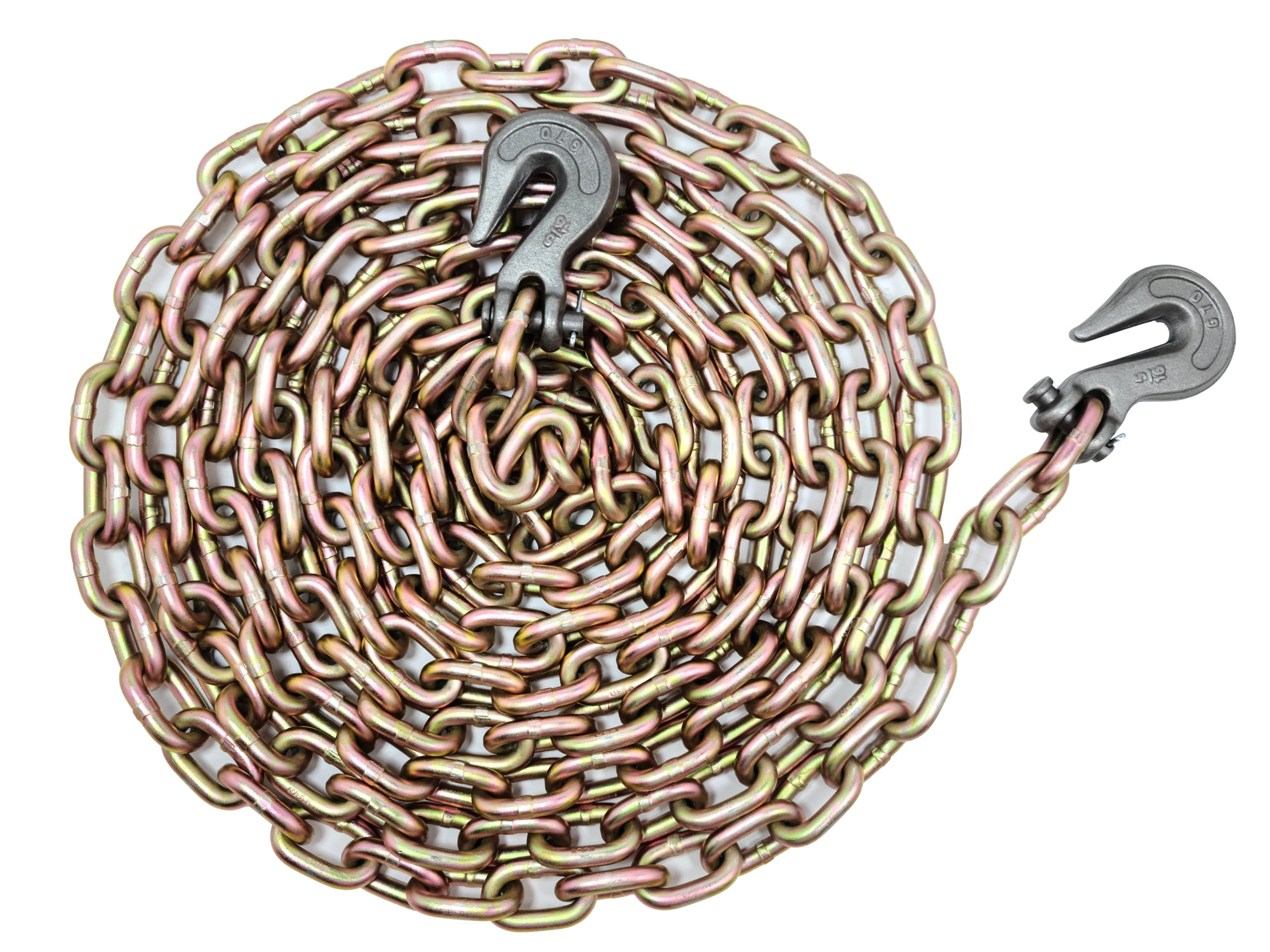 lifstar AC Group 5/16 in. x 20 ft. Grade 70 Yellow Zinc Plated Steel Heavy Duty Tow Chain with Grab Hooks, 4700lbs, Truck Trailer Chain, Binder Chain