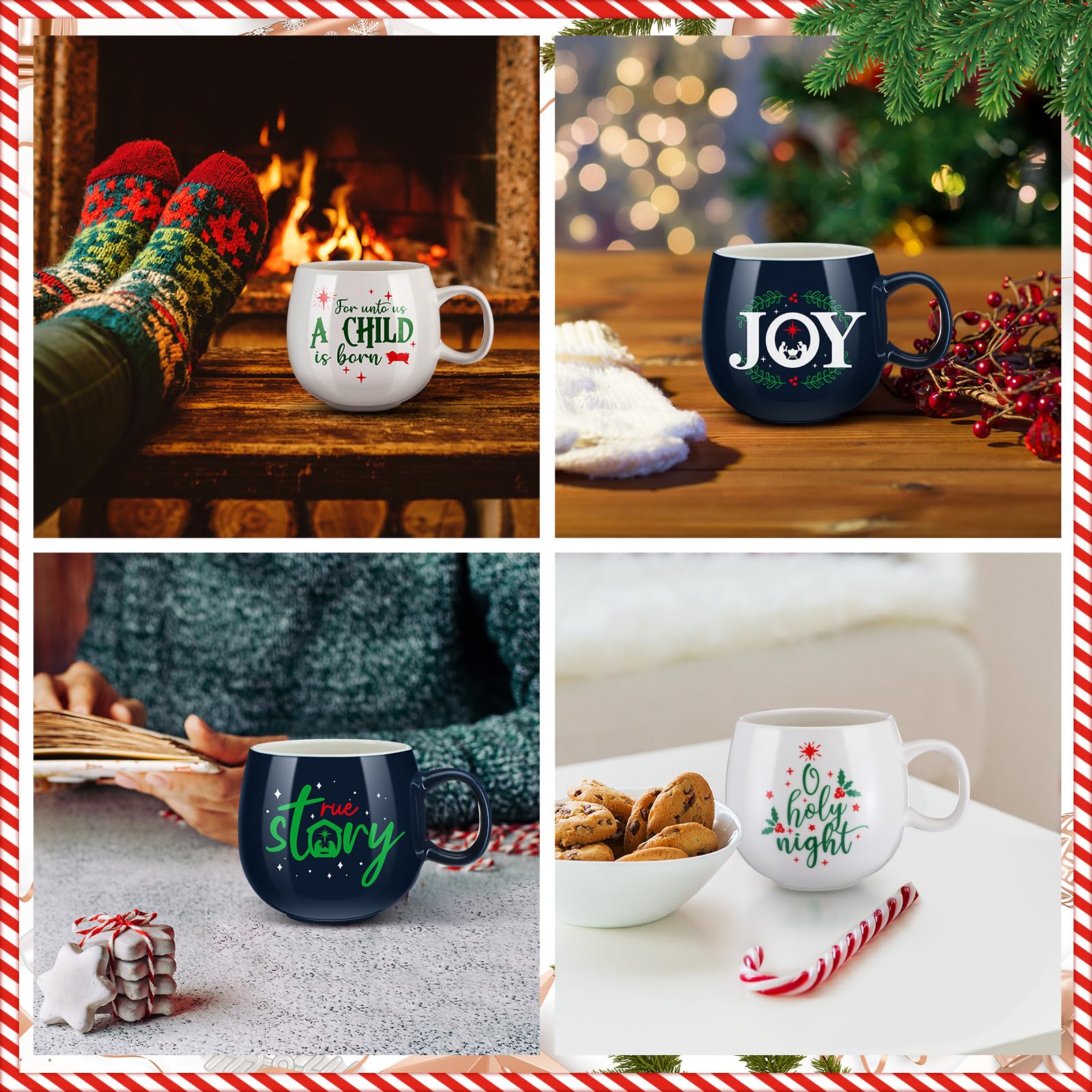 Didaey Religiöses Weihnachtstassen-Set, Krippe, Kaffeetassen mit Griff, 325 ml, Keramik, Weihnachts-Kaffeetassen, christliche Jesus, Geburt, Teetassen für Kaffee, heiße Schokolade, Weihnachtsgeschenk,