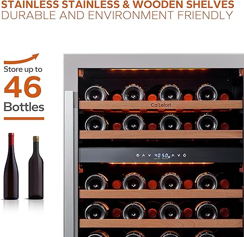 Miniatura 3 de Ca'Lefort Refrigerador y enfriador de vino  Refrigerador de vino de 24 pulgadas con 46 botellas, 40-65 F de doble zona para puerta de vidrio, 3 LED