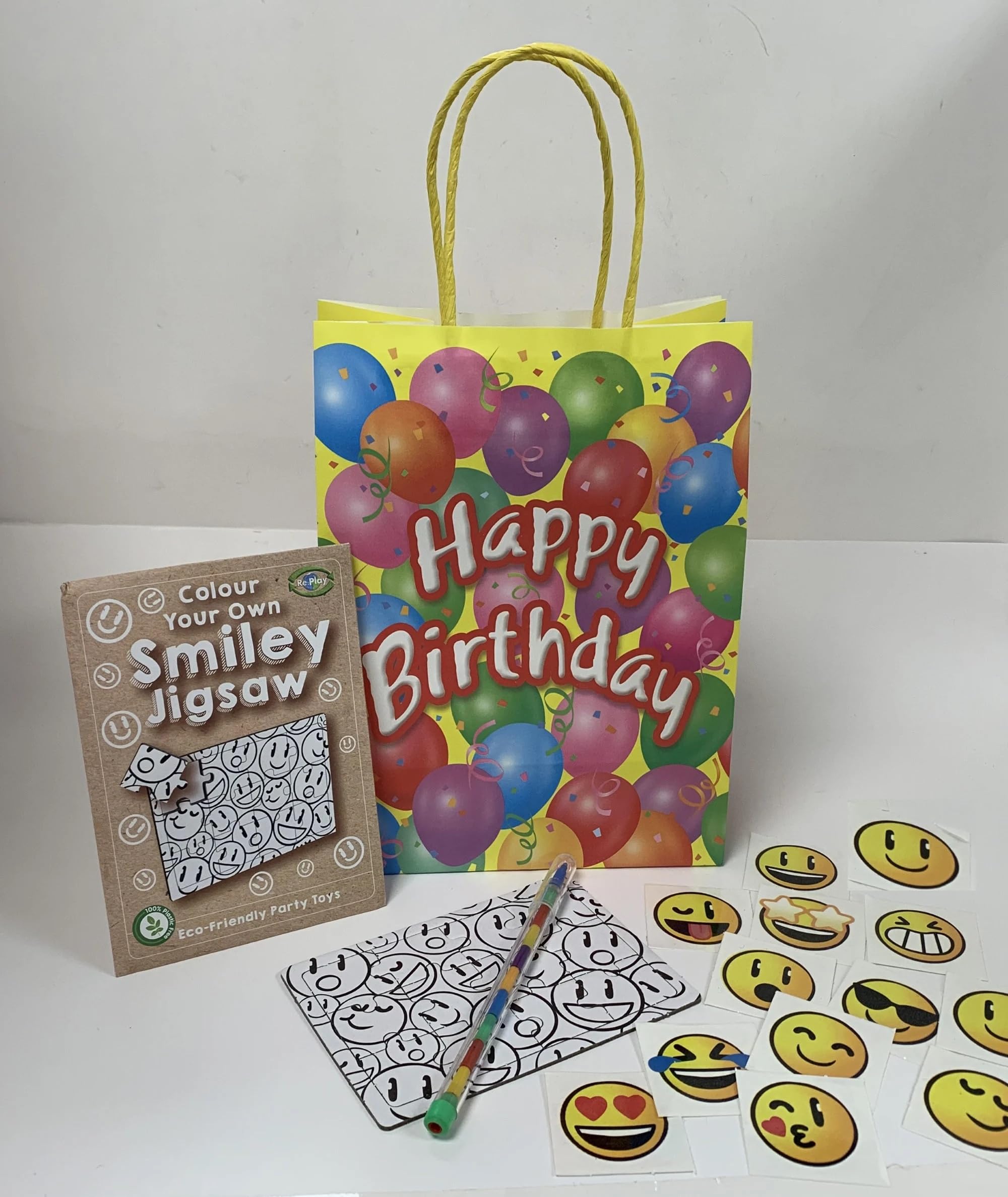 MustBeBonkers 12 Party Bag Fillers & Party Favours – 12 Smiley Face Party Bags with Handles Design. (Ideal for Children Aged 3-14) (Pre Filled Loot Bag, 12)
