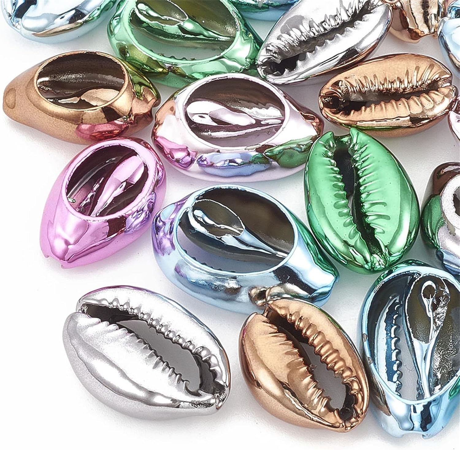 Craftdady 100Pcs Electroplate Mixed Colors Undrilled Cowrie Beach Seashells 17-21x11-14mm Ocean Summer Jewelry Craft Making Natural Spiral Shell Beads for Vase Filler Home Party Wedding Decor