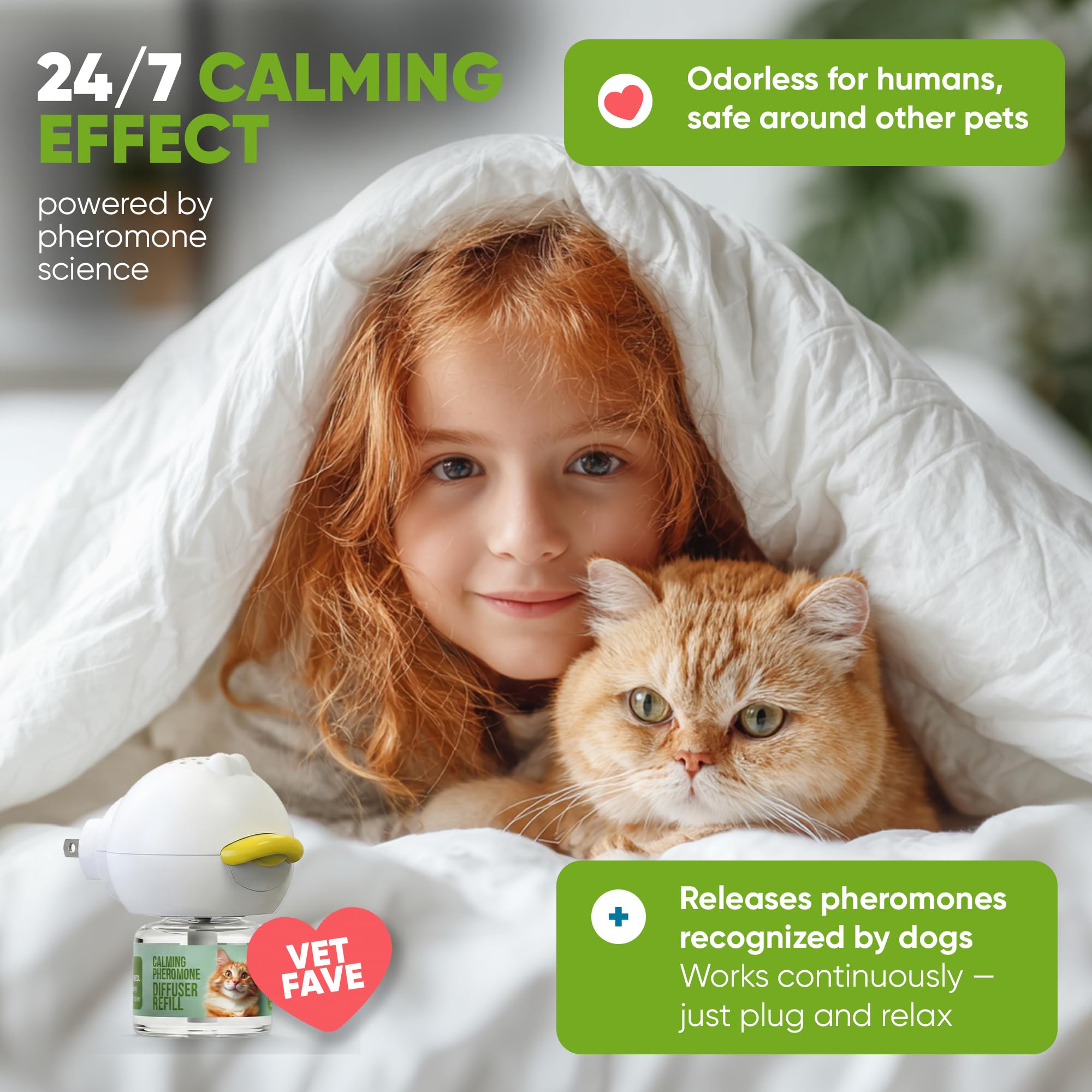 STUNICK CC1 Diffuseur apaisant pour chat, phéromones apaisantes, approvisionnement de 60 jours, 1 diffuseur et 2 recharges pour le stress, la pulvérisation d'urine, les combats de chats, l'agressivité