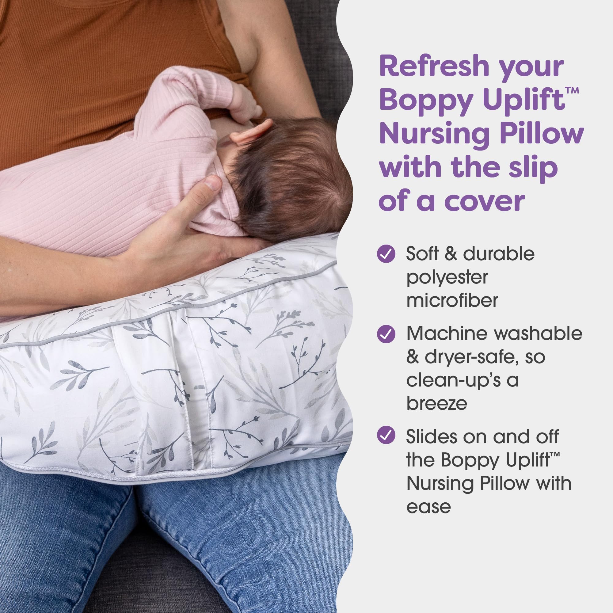 Boppy Uplift Nursing Pillow Cover – Funda Suave de Microfibra con cinturón – Hojas Protectoras para el Pelo