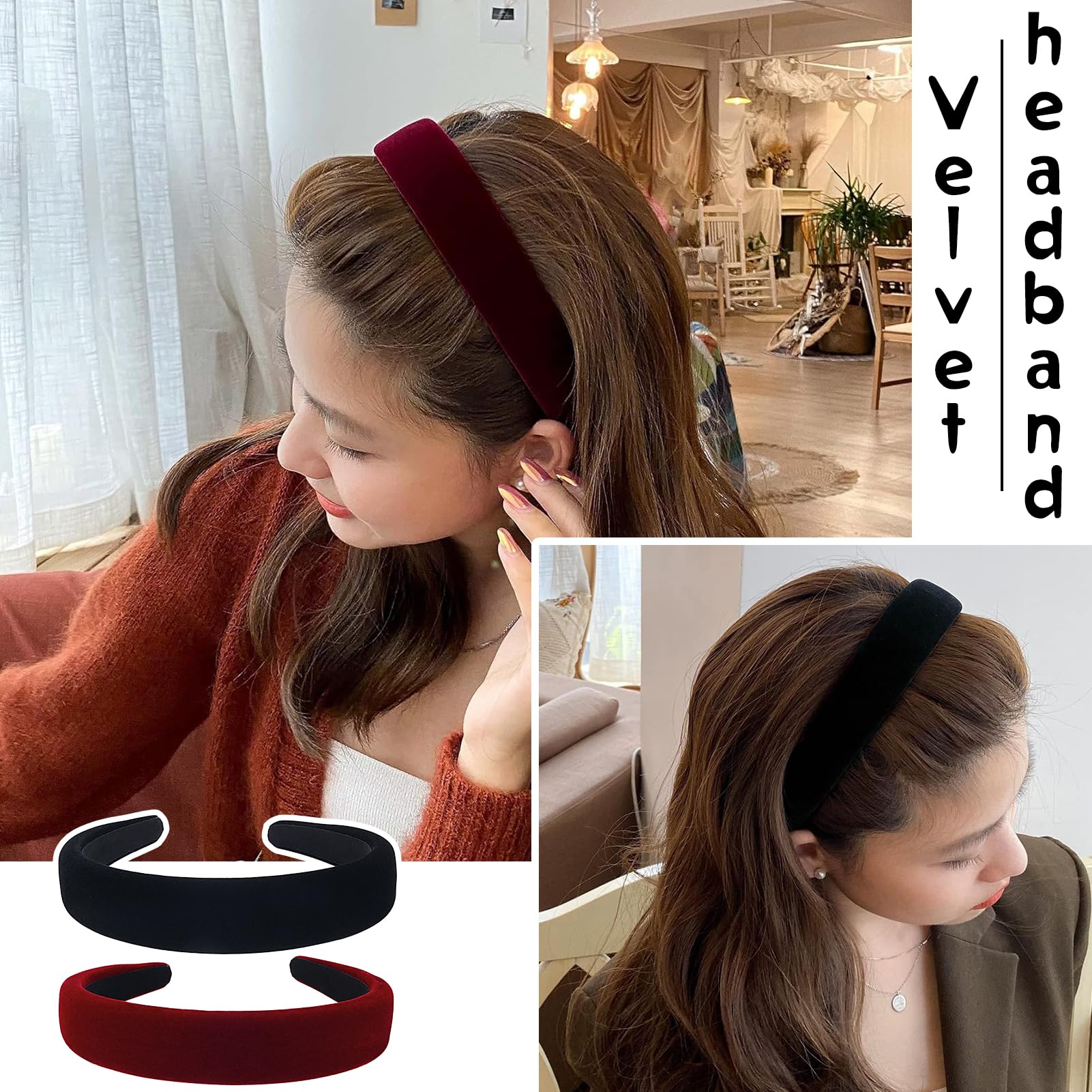 Amazon.com : Lestp 5Pcs Velvet Wide Headbands for Women  display picture 2