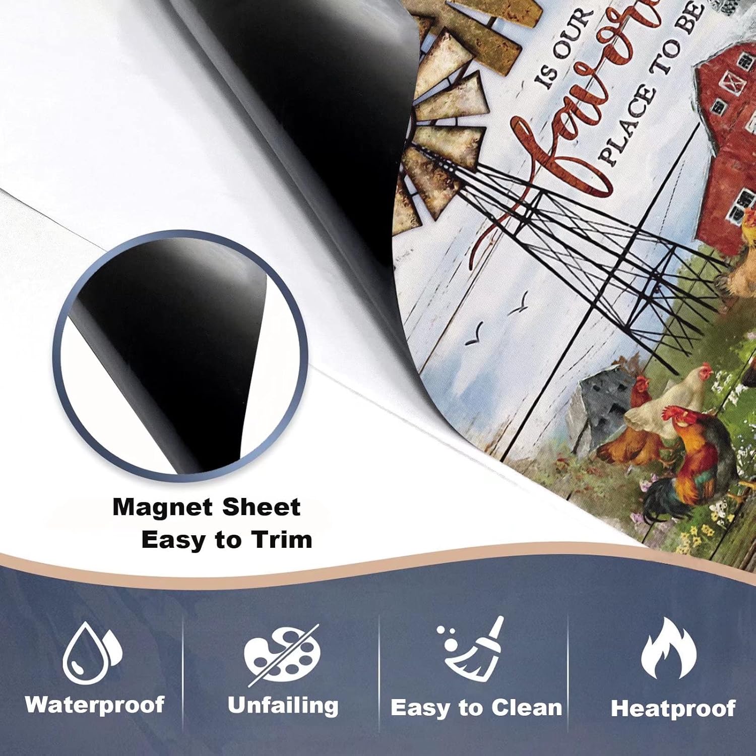 Farmhouse Dishwasher Magnet Decorative,Country Chicken Dishwasher Cover for Front,Farm Windmill Decal Fridge Magnetic Refrigerator Door Decor,Rooster Appliance Stickers 23"x26"