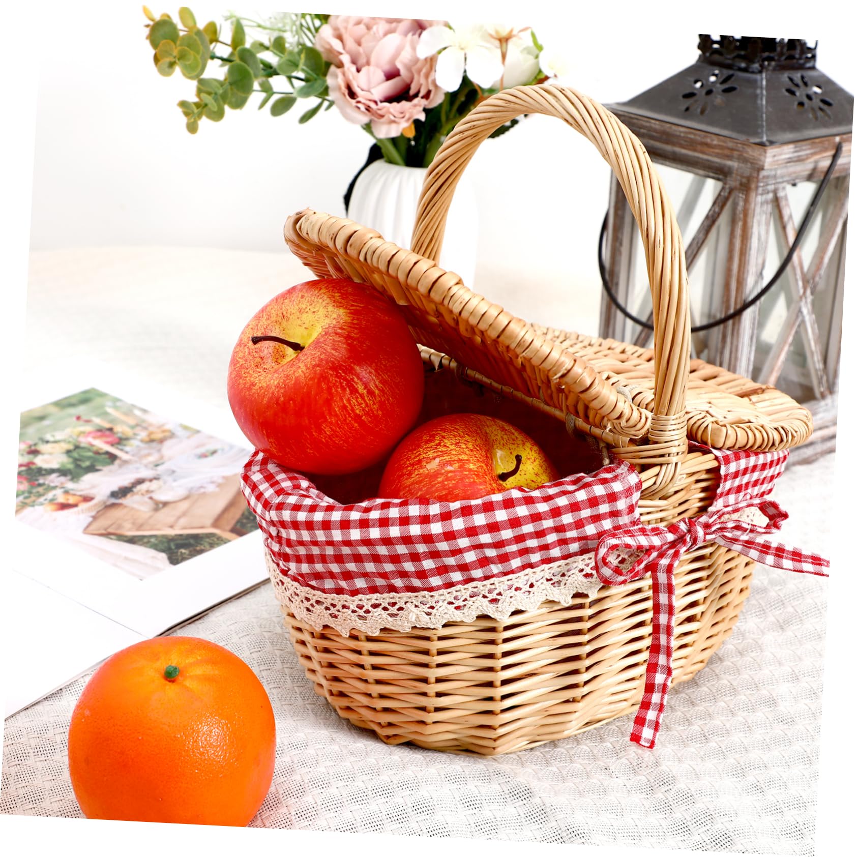 Garneck Picknickkorb Aus Rattan Kleiner Weidenkorb Rotkäppchen-picknickkorb Weidenkorb Mit Griff Osterkorb Deckel Aufbewahrungskörbe Aus Korbgeflecht Isolierter