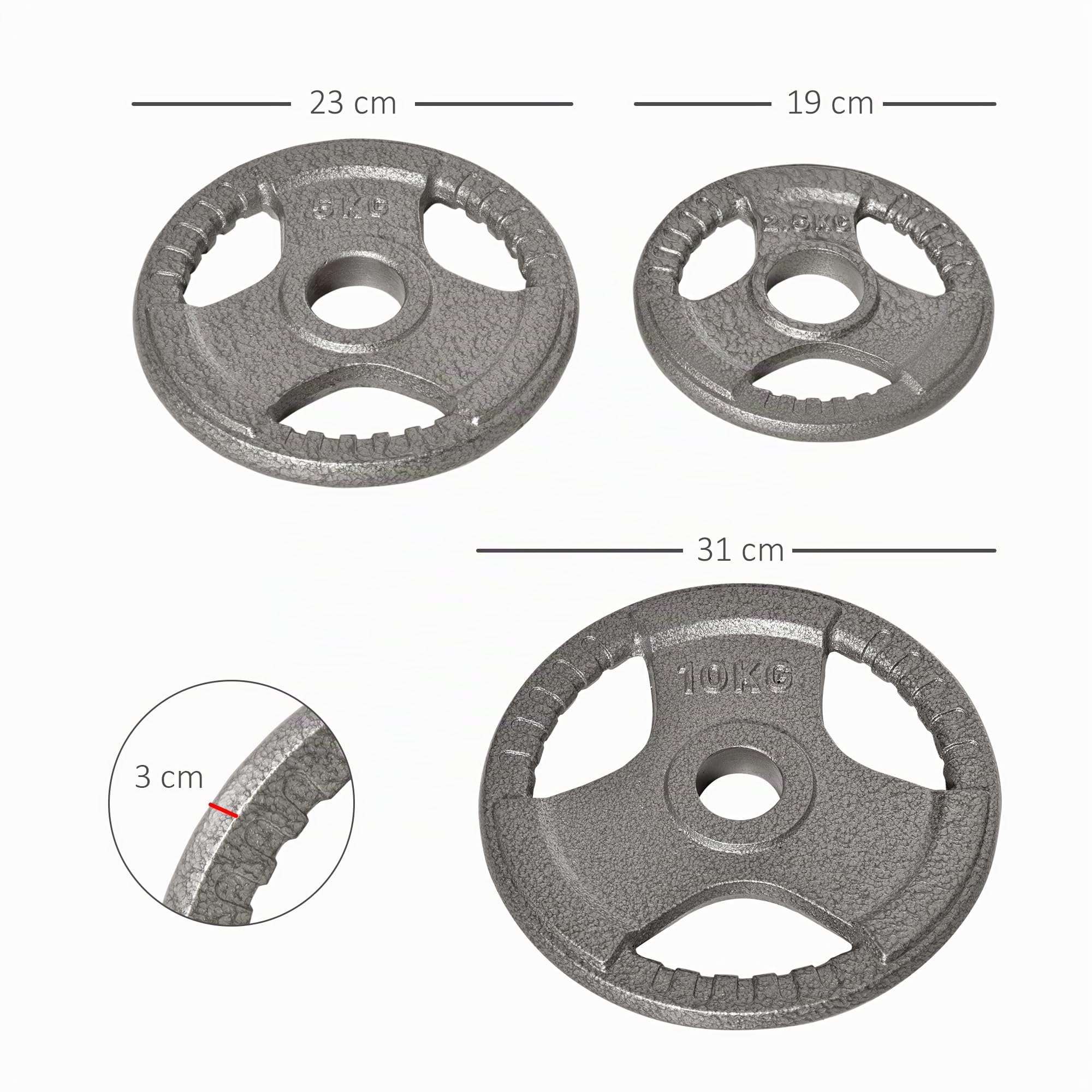 HOMCOM Juego de 6 Discos de Pesas de Acero Olímpicos Total 35 kg Plata | 2x10 kg, 2x5 kg, 2x2,5 kg, Orificio Central de Ø54 mm, Entrenamiento en Casa Gimnasio