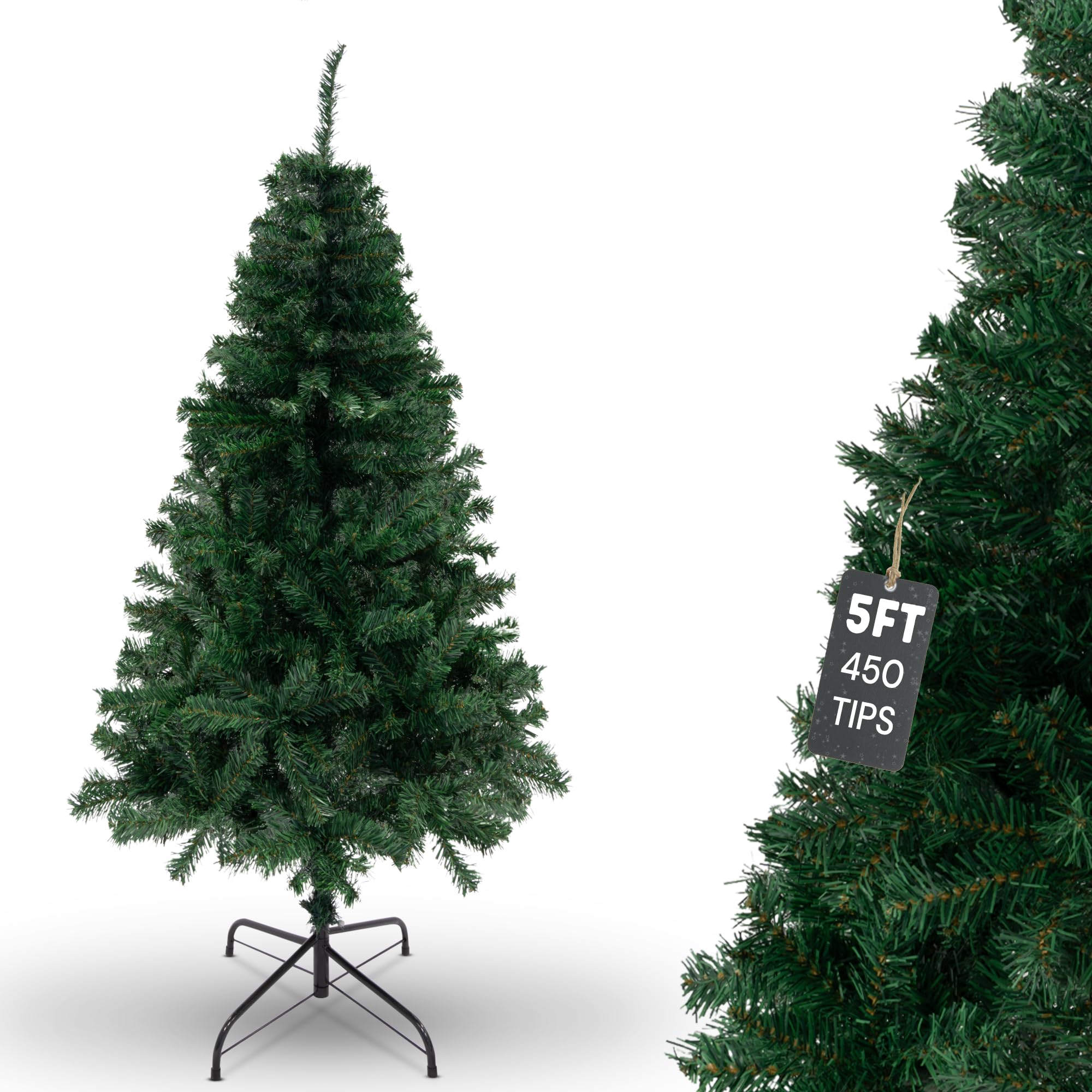 Coselena 5ft Slim Pine Green Fake Christmas Tree – Artificial Xmas Tree with 450 Lush Branch Tips & Sturdy Metal Stand – Compact, Space-Saving Christmas Tree for Home Decor & Christmas Decorations