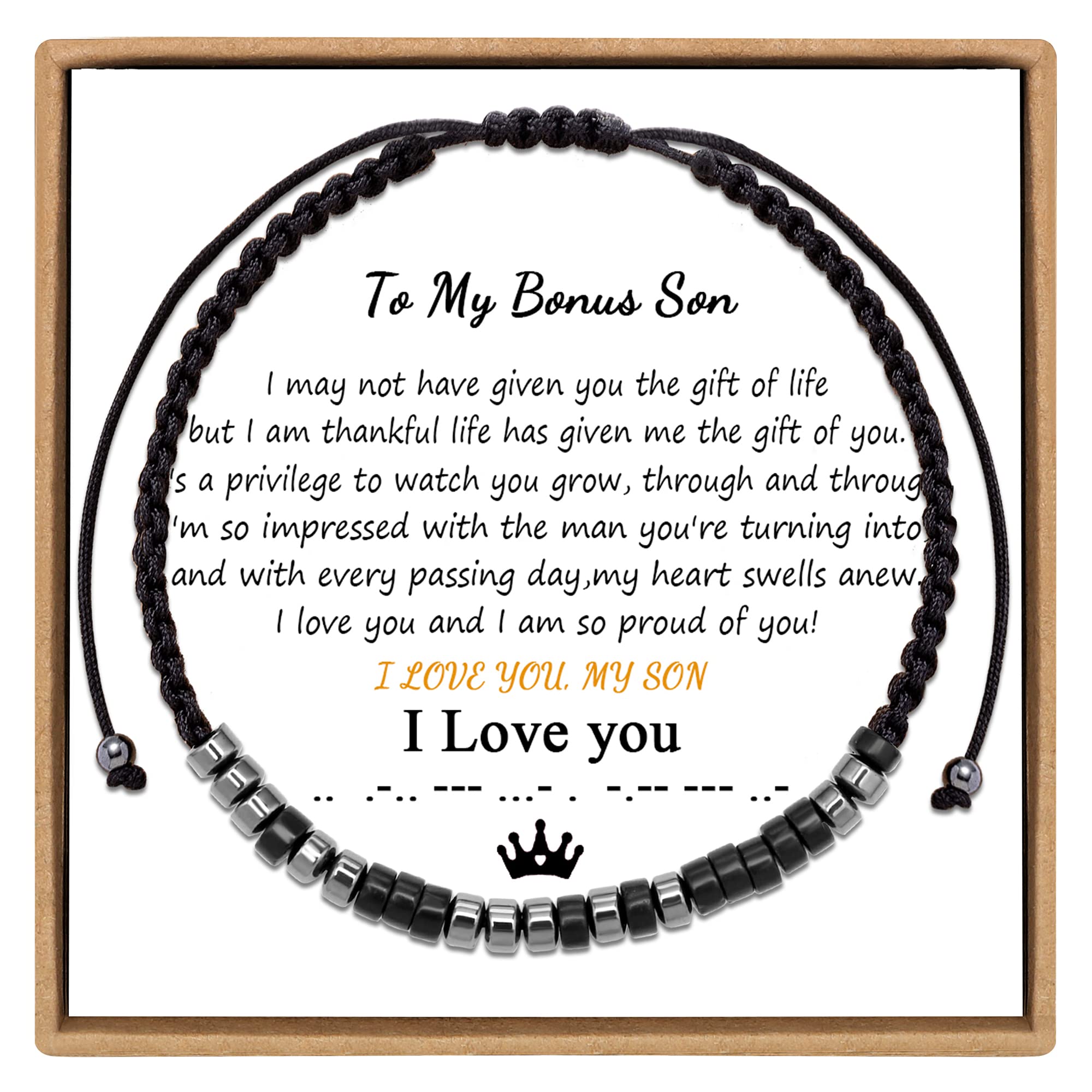 JoycuFF To My Bonus Son Birthday Gifts Morse Code Bracelets for Stepson from Bonus Mom Thanksgiving Day Christmas Gifts