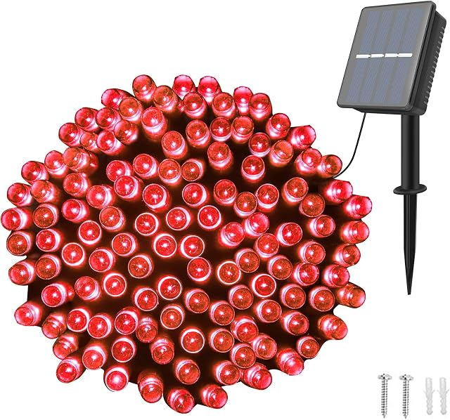 Dalugo Solar Lights Outdoor Garden, 200 LED 22m/72ft Waterproof Solar String Lights for Halloween, Christmas Decorations(Red)
