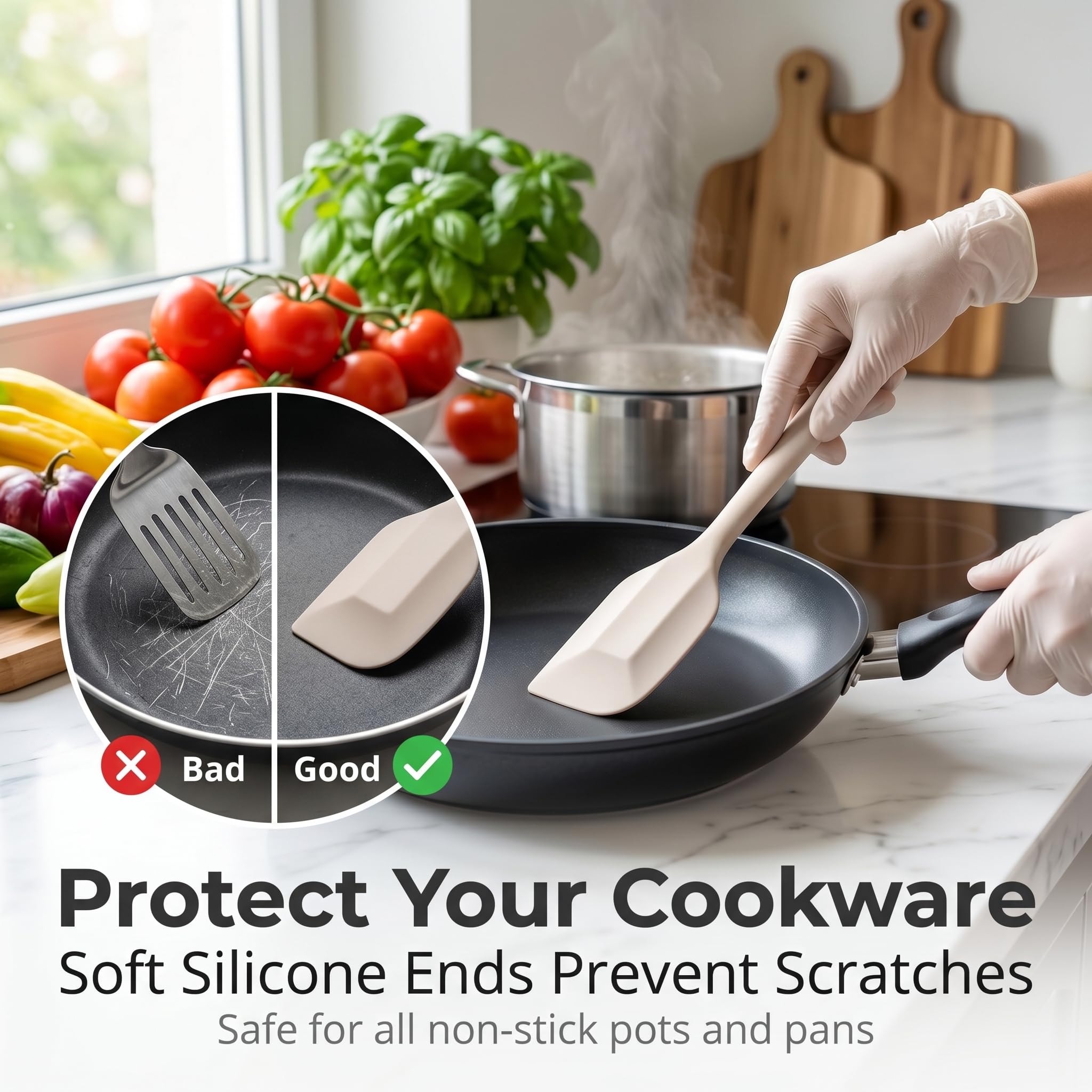LIANYU Juego de 8 utensilios de cocina de silicona resistentes al calor, utensilios de cocina de grado alimenticio para utensilios de cocina antiadherentes, incluye espátula de silicona, cuchara,