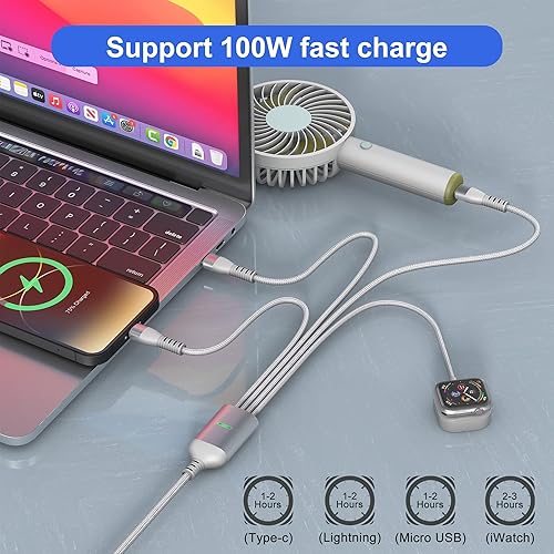 Miniatura 3 de Cable de carga múltiple USB C de 100 W para Apple Watch y iPhone 15, cable de carga rápida USB CA de 10 pies 4 en 2, compatible con todos los