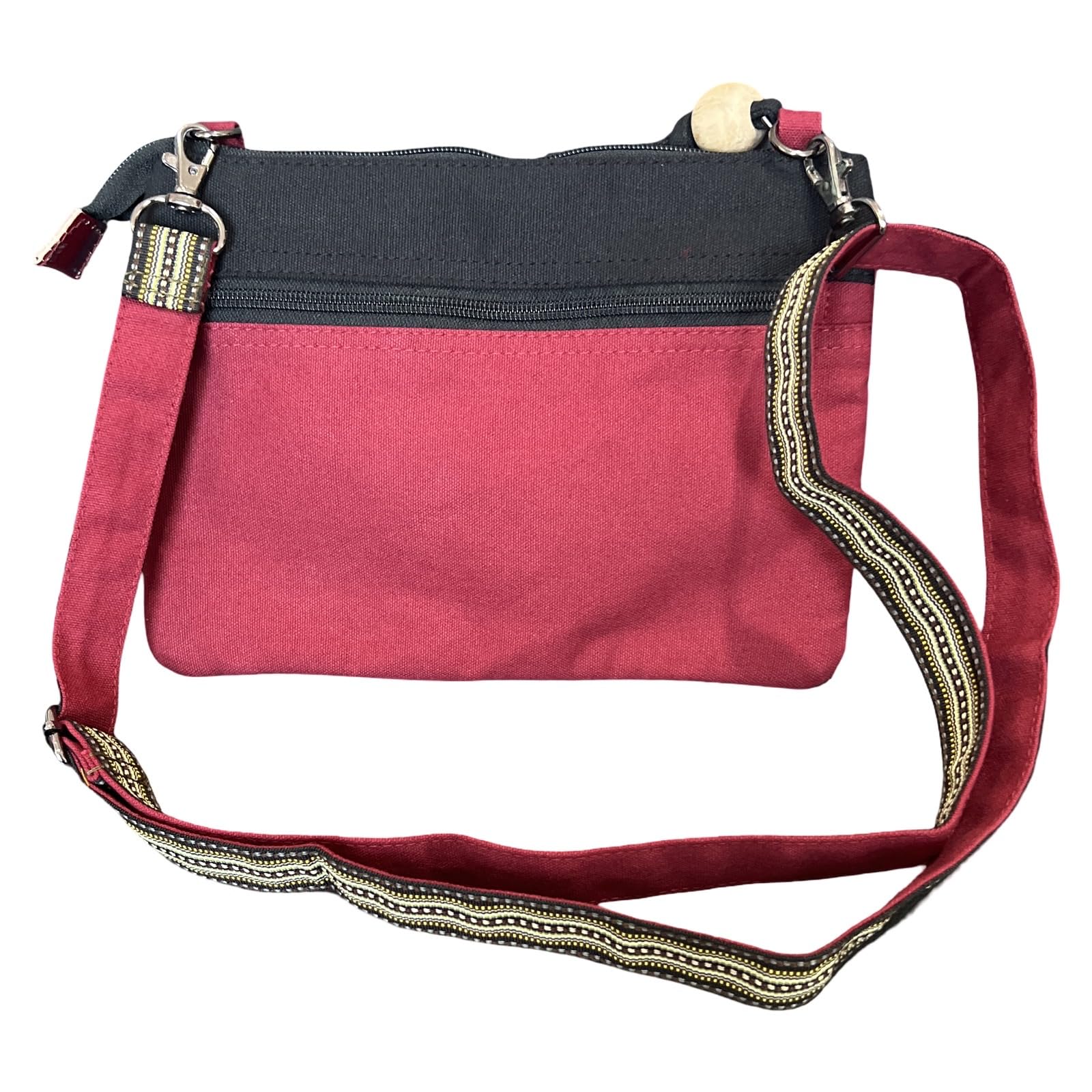 Macha Bolso pequeño de algodón étnico con estampados coloridos e inserciones de cuero, Bolso de hombro de algodón y cuero indio étnico para mujer. (Burdeos)