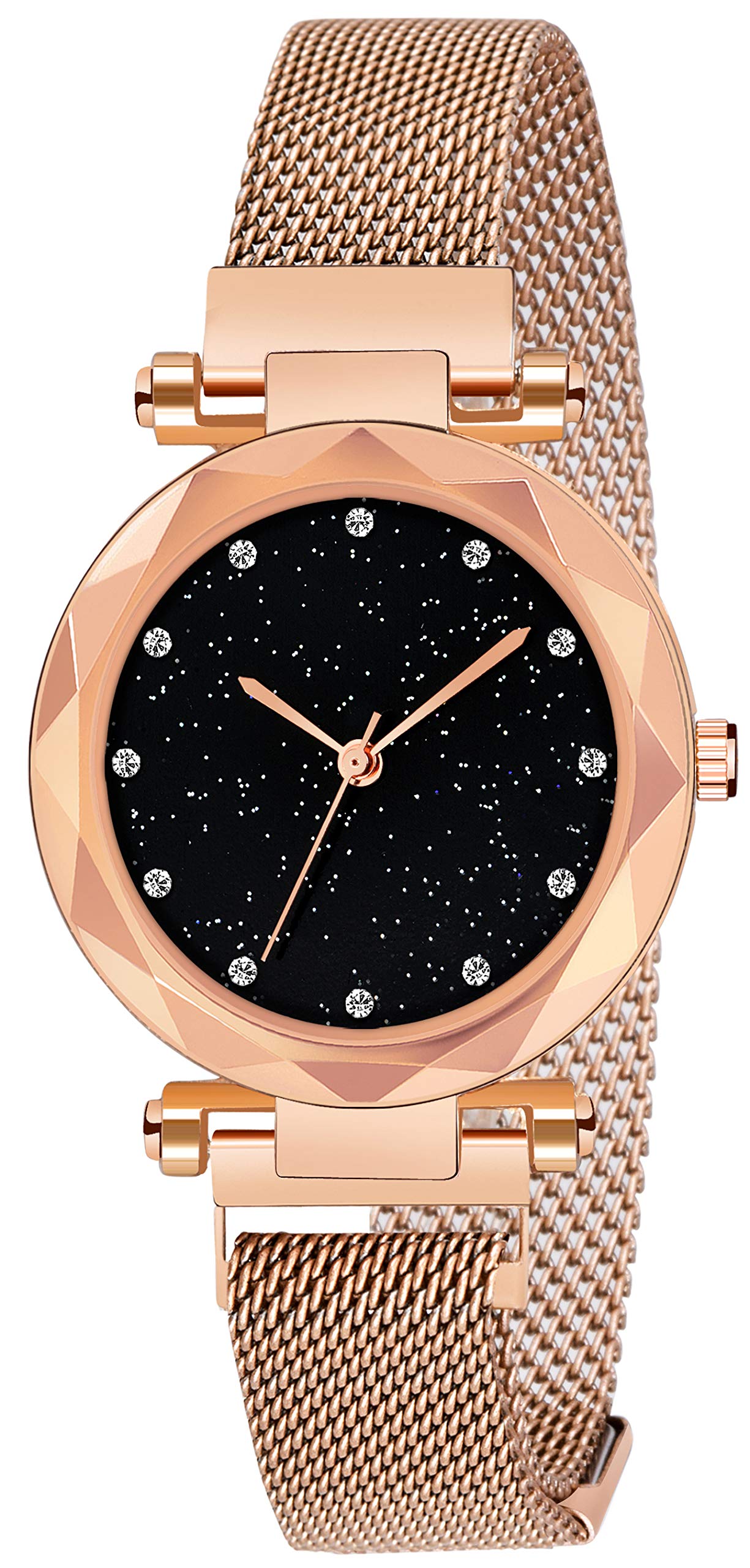 Acnos® Premium Rose-Gold Color 12 Point Diamond with Trending Magnetic Analogue Metal Strap Watch for Girls and Womens Pack of - 1(DM-180) (B089687X8R) Amazon Price History, Amazon Price Tracker