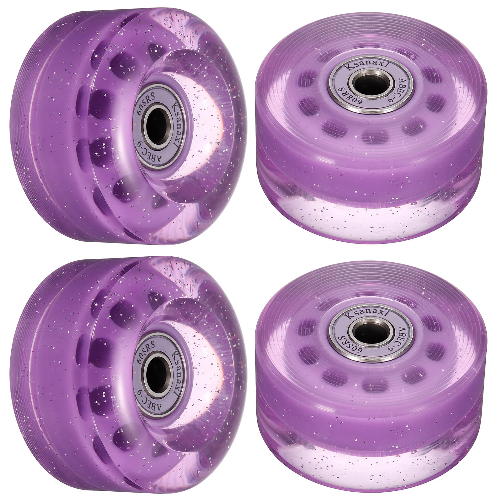 M METERXITY 4 Pack Skate Wheels - PU Quad Skate Fitting Wheels with Bearing, Apply to Double Row Roller Skating/Skateboard (Shine Purple)