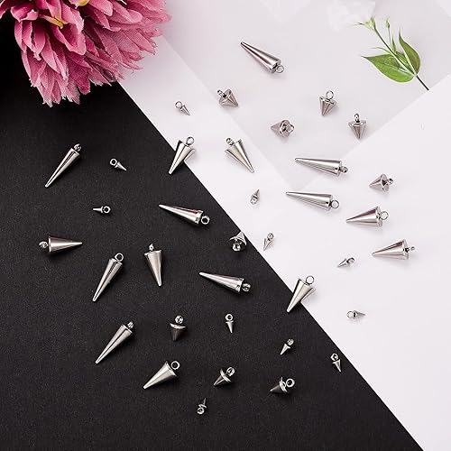 Miniatura 4 de Colgantes con forma de cono de acero inoxidable 304 con anillo de salto dorado para joyería, collares, collares, aretes, manualidades