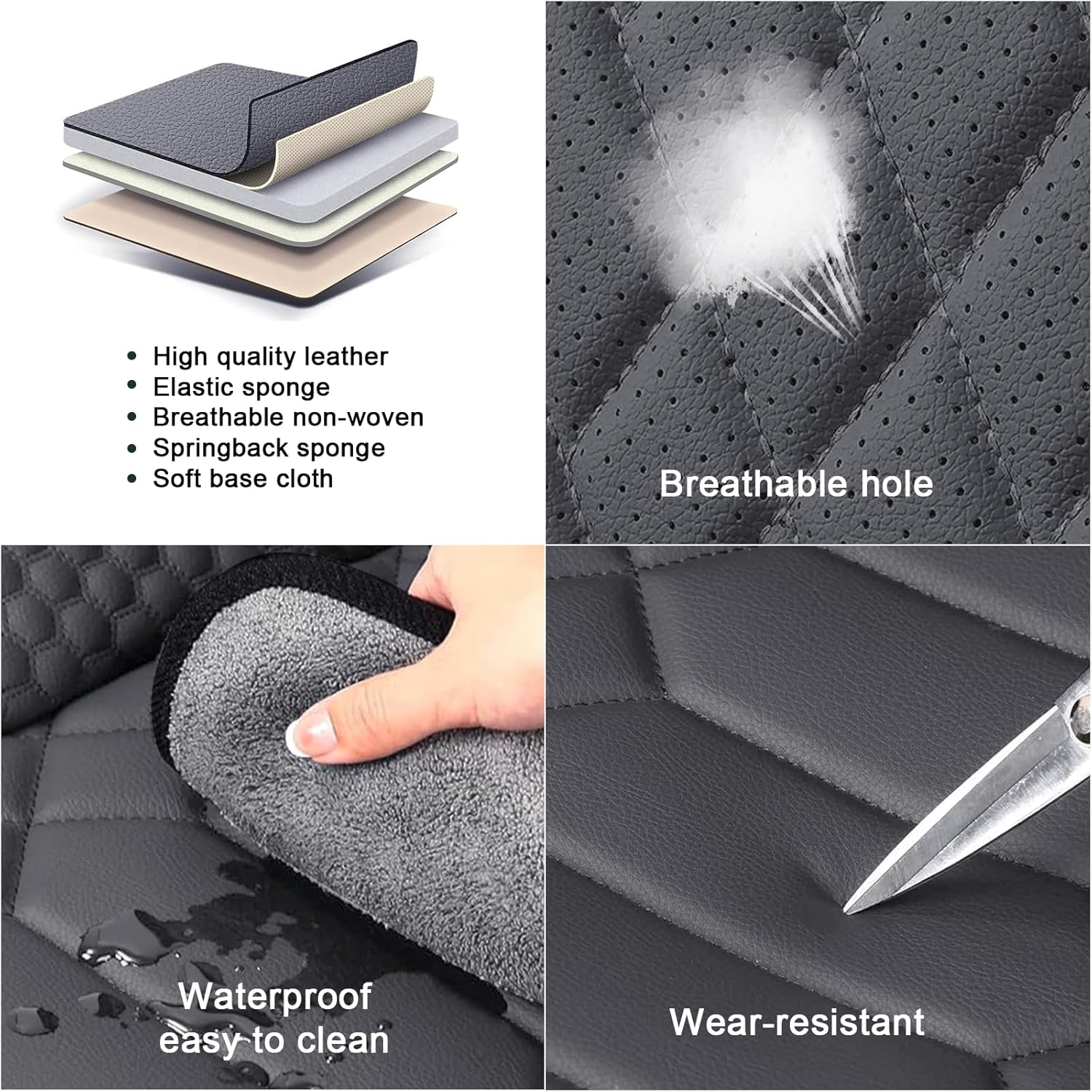 Seat Covers for Chevrolet Chevy Spark 2013-2022 PU Leather Car Seat Cover Compatible Airbag Seat Protector Waterproof Auto Seat Covers(Gray&White,Full Set)