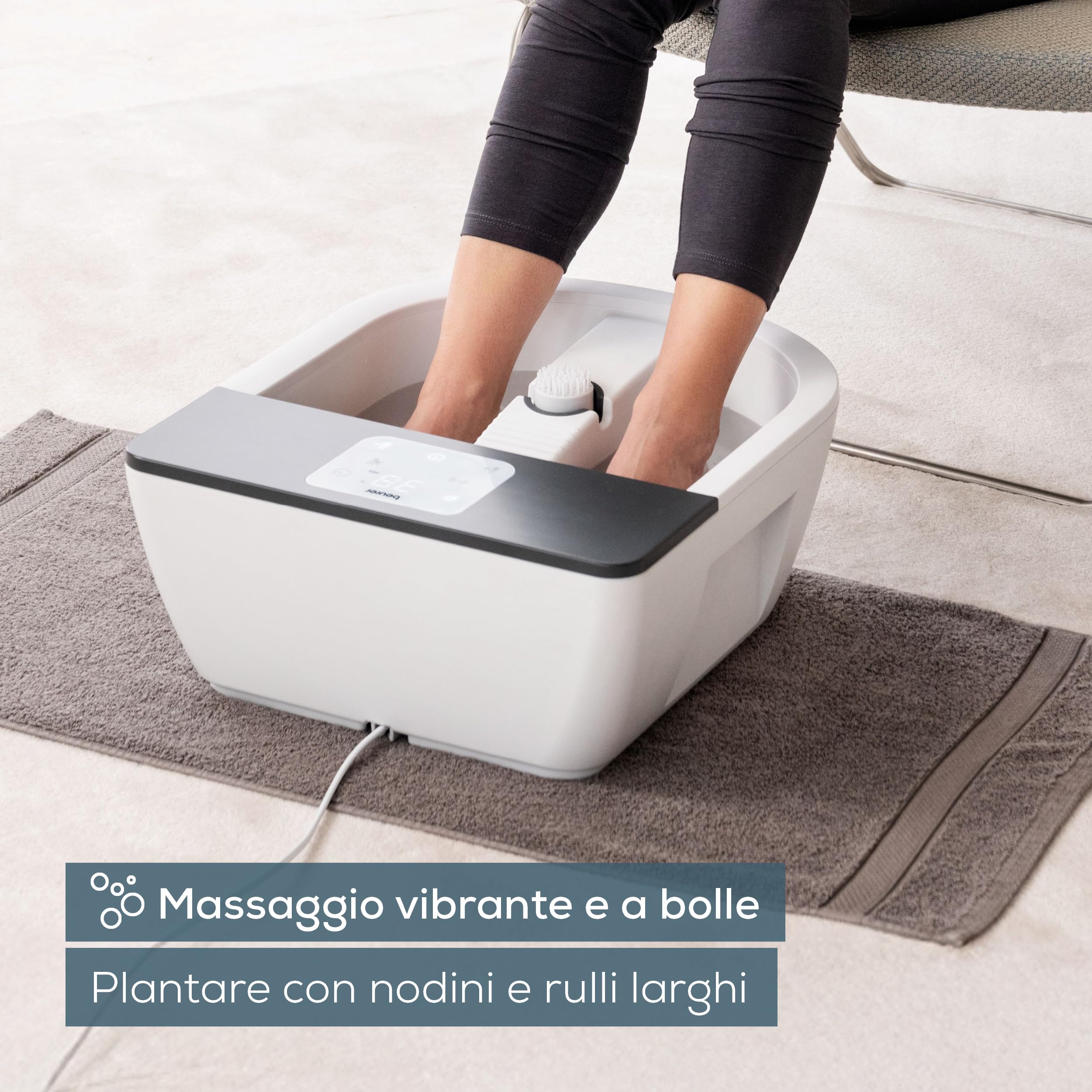 Beurer Foot Spa FB 60, Idromassaggiatore Plantare con Riscaldamento dell'Acqua, Idromassaggio, Massaggio Vibrante e 3 Zone di Temperatura