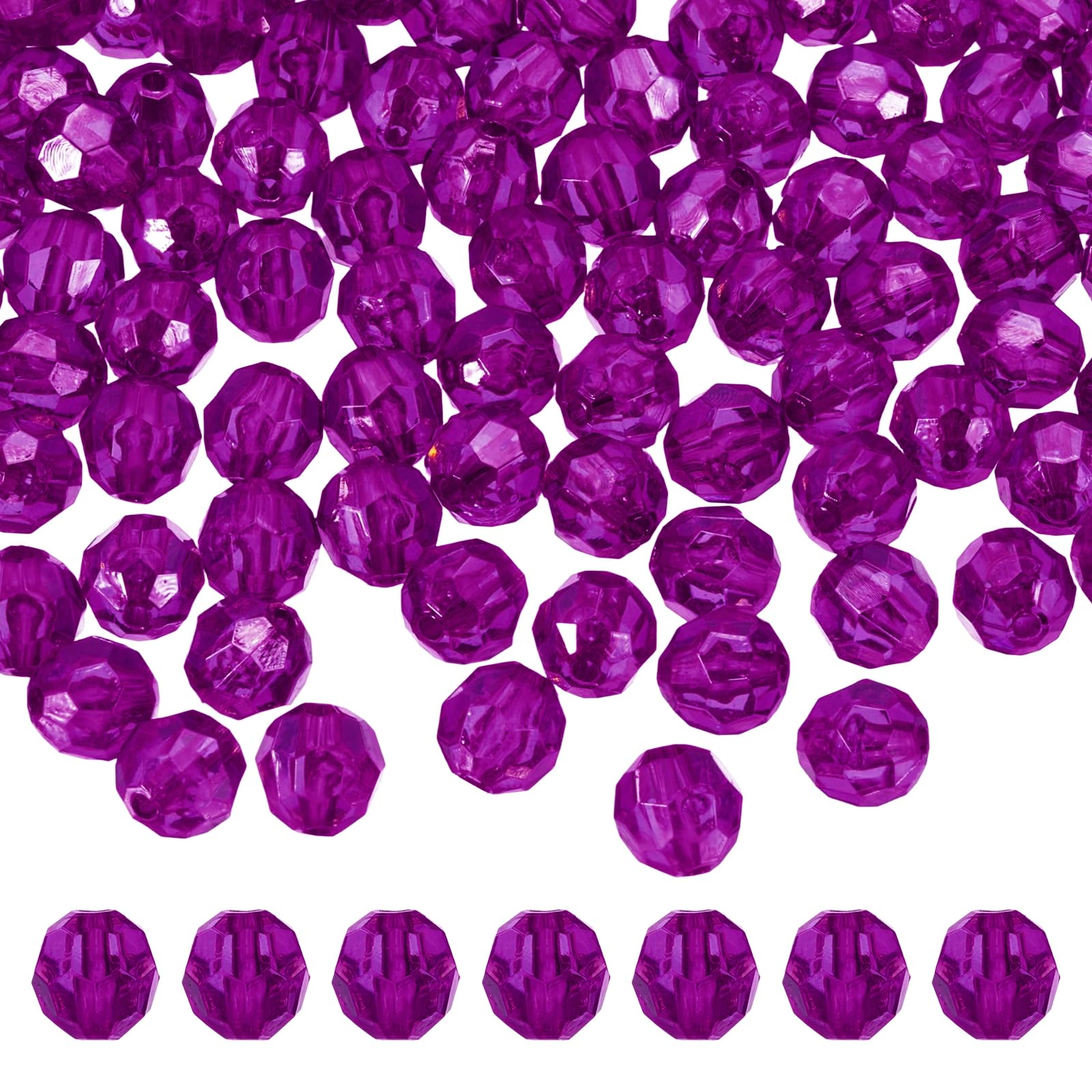 sourcing map 400 Pcs Acrylic Round Faceted Beads 8mm Loose Crystal Spacer Bead for Bracelets Necklace Keychains DIY Crafts Jewelry Making, Dark Purple