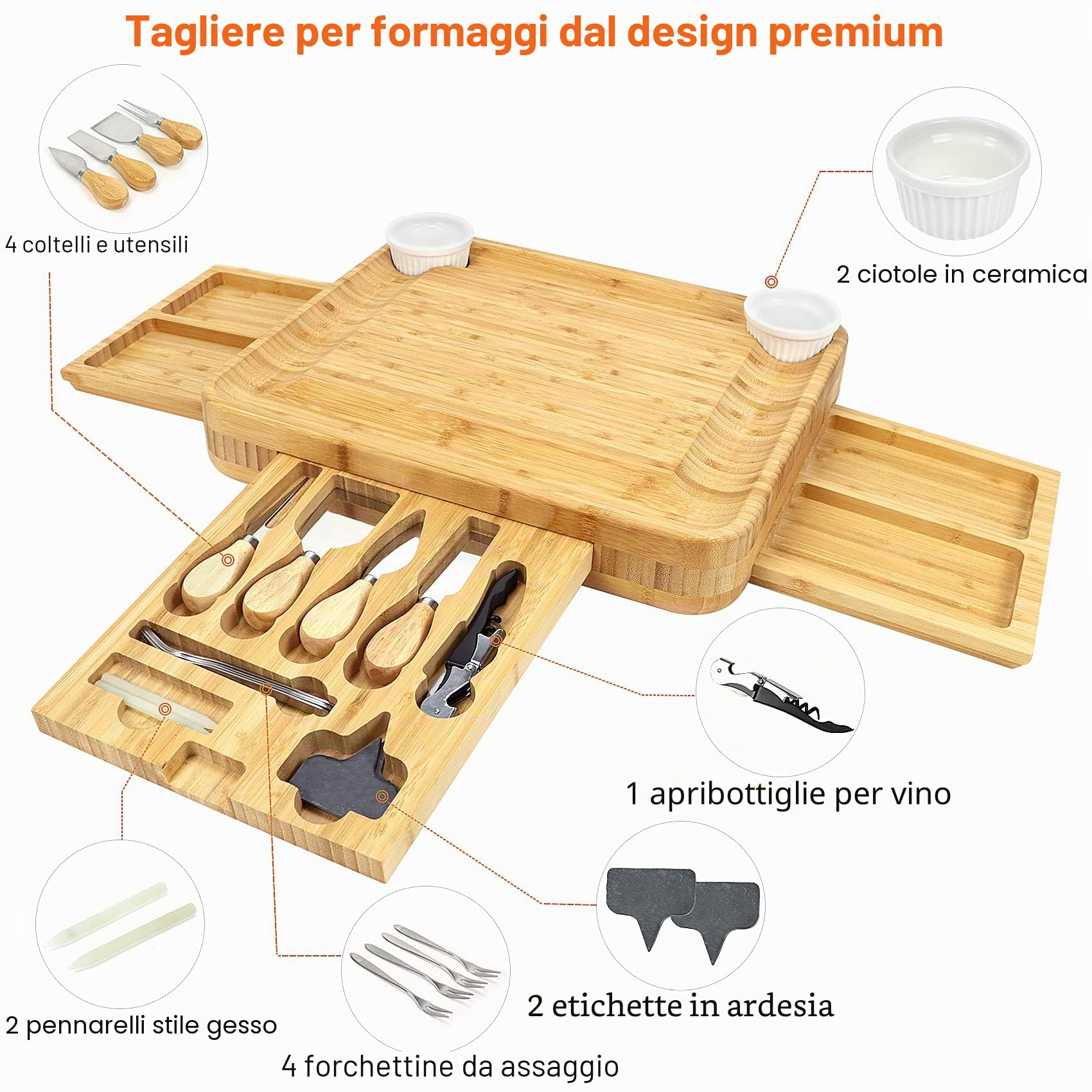 Idee Regalo Set Tagliere di Formaggio, Set di Coltelli per Tagliere di Salumi e Frutta Rotonda, Idee Regalo Originale per Donna/Maestra, Compleanno, Natale, Matrimonio