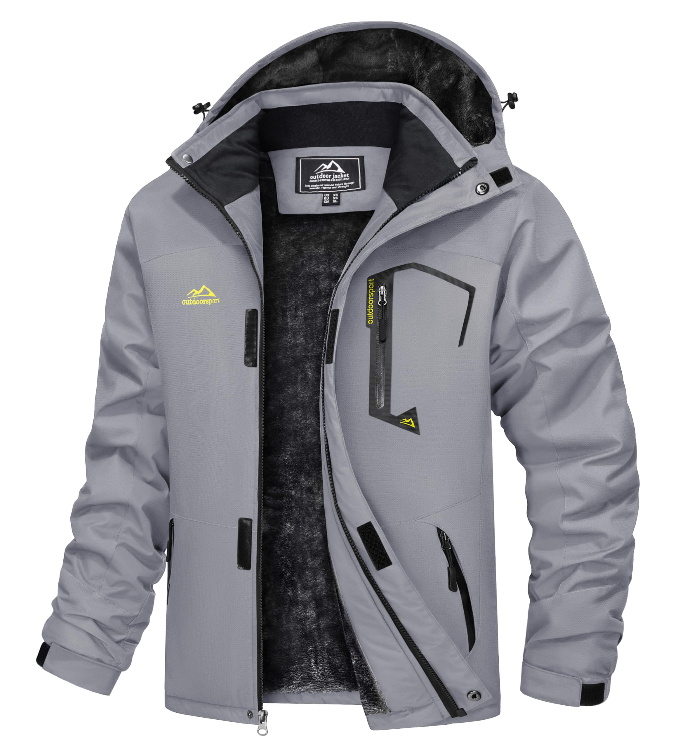 Men's Winter Waterproof Windproof Winter Jacket Warm Fleece Lining Ski Raincoat with Hood