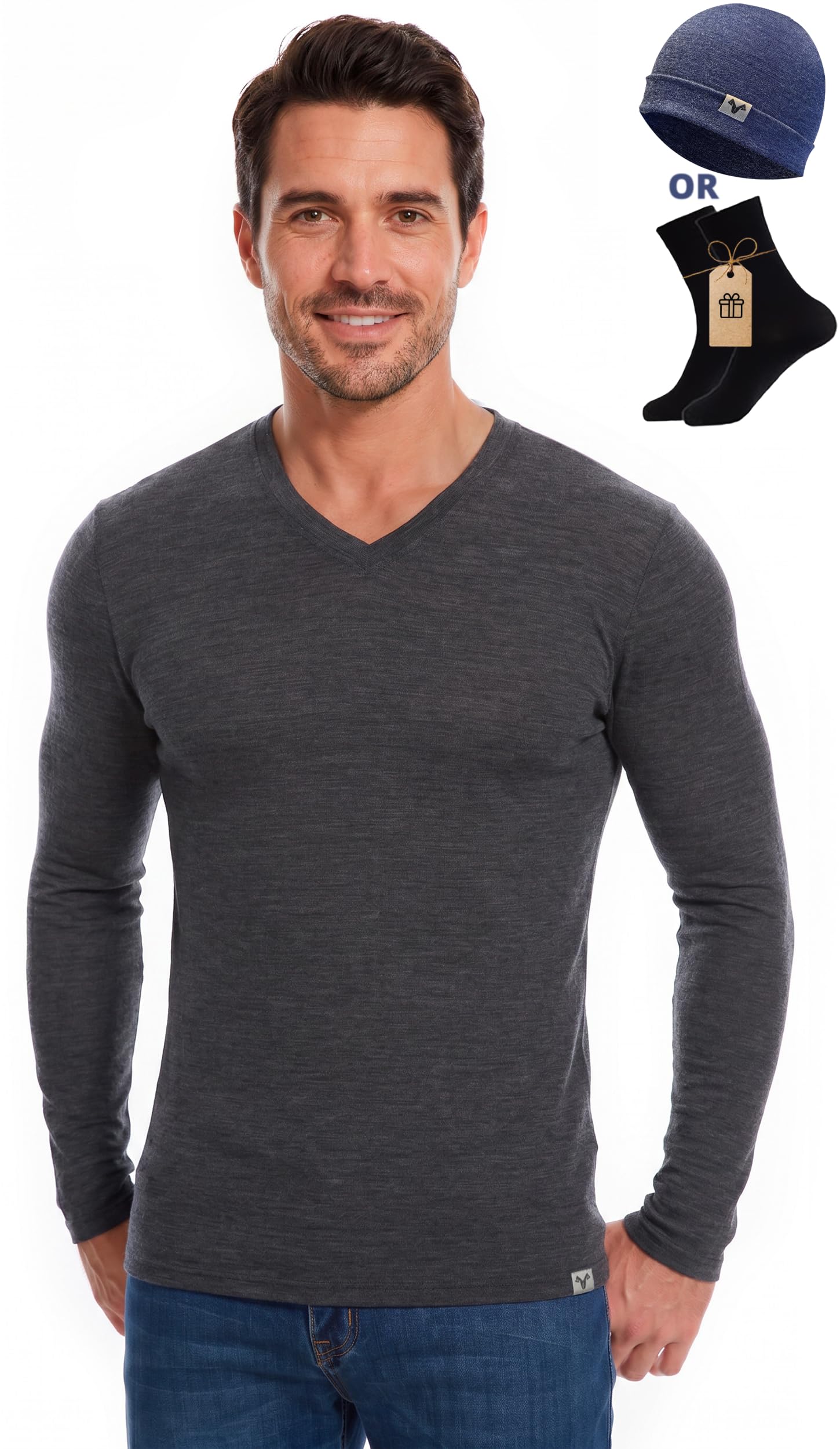 MERINNOVATION Camiseta térmica de lana merino para hombre, 100 % lana merino, manga larga
