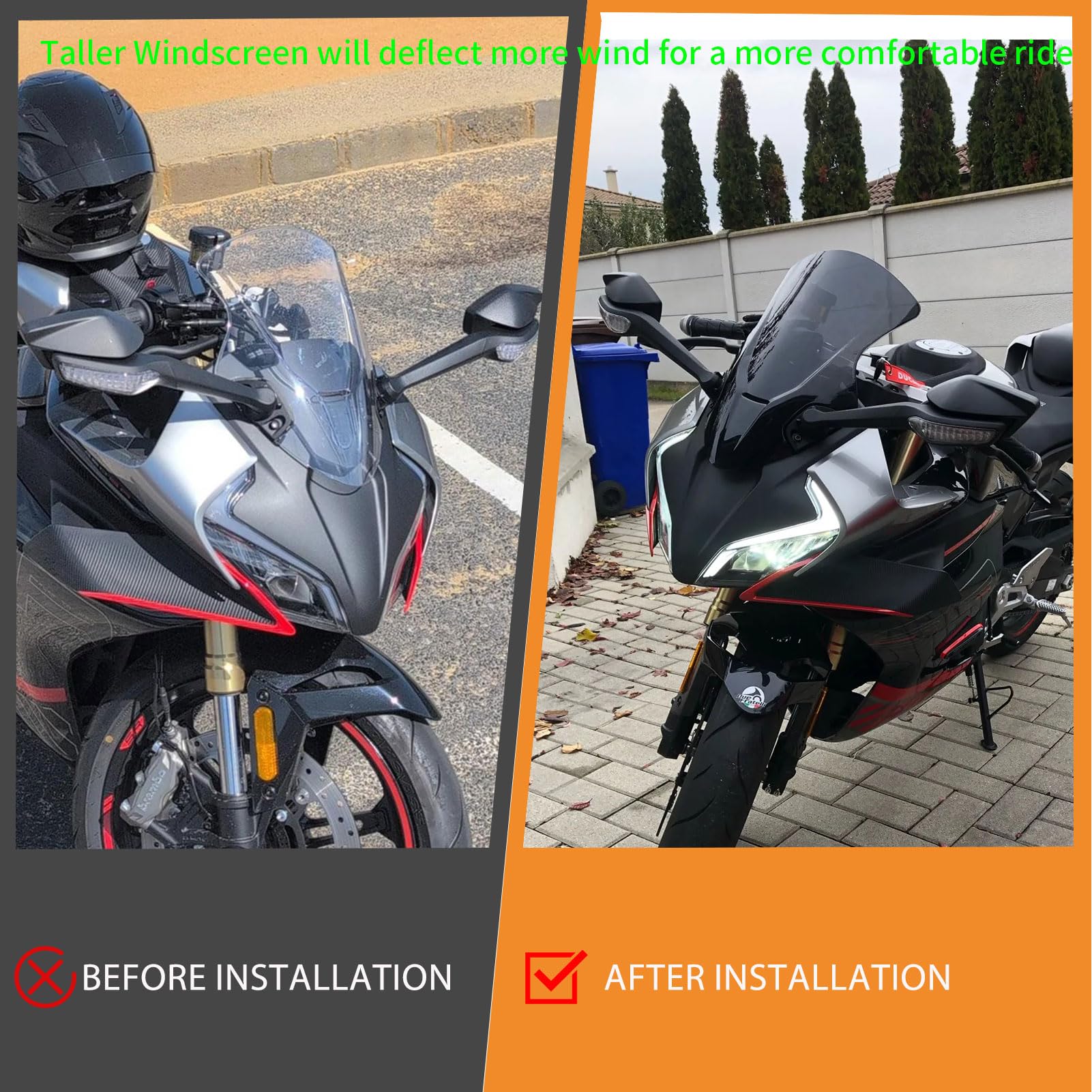Déflecteur de Pare-Brise Avant Plus Haut pour Moto, Double Bulle, Protection d'écran Sport, Remplacement pour CFMOTO 450SR/SRS/SS 2022-2025, pièces de Rechange modifiées (Noir)