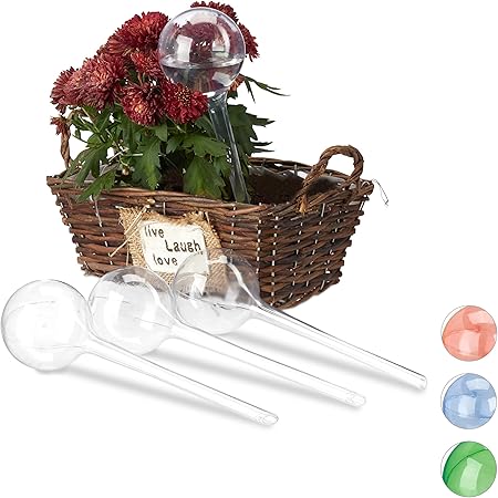 Relaxdays Bewässerungskugeln, 4er Set, Dosierte Bewässerung, 2 Wochen, Versenkbar, Topfpflanzen, Kunststoff, Transparent, PVC, Standard