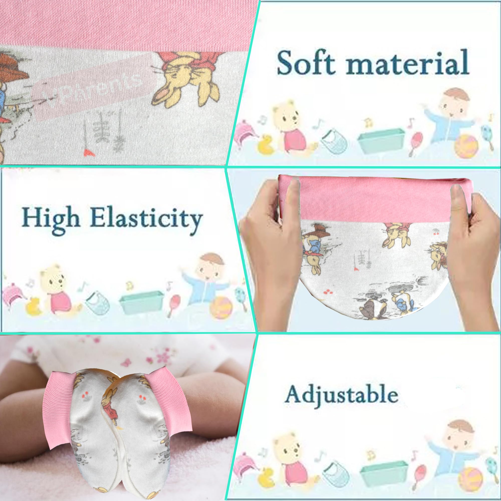 VParents Baby Mittens Caps Gloves and Booty Combo Set - (set of 2 0-3 Months) | Unisex Booty Set | Durable Cotton Gift Set | -Assorted Deisgn (Pink and blue) - Image 7 thumbnail