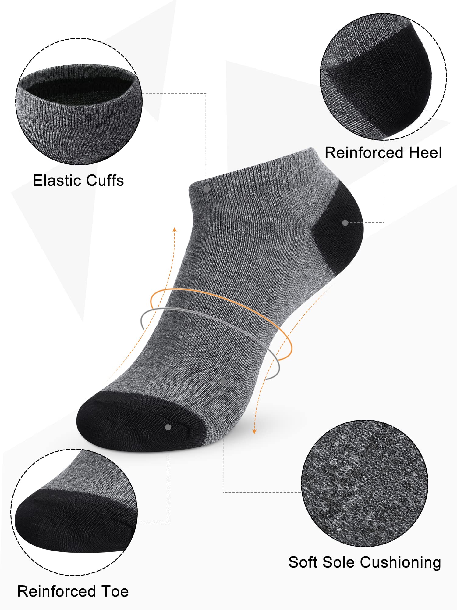 100 Pairs Mens Cushion Low Cut Socks Breathable Casual Socks Comfort Ankle Socks Athletic Women Short Socks (Gray, Size 10-13)