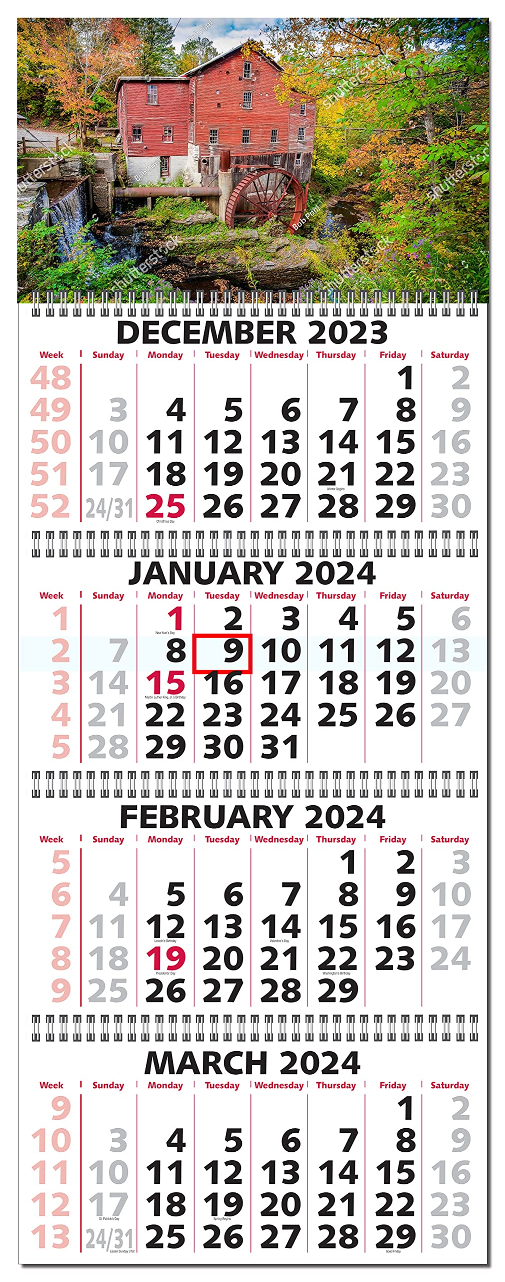 Amazon.com: Calendar Company 2024 4 Month Calendar with Scenic Grist Mill ( FREE RED DATE SLIDE!) Made in the USA! (134_GristMill)