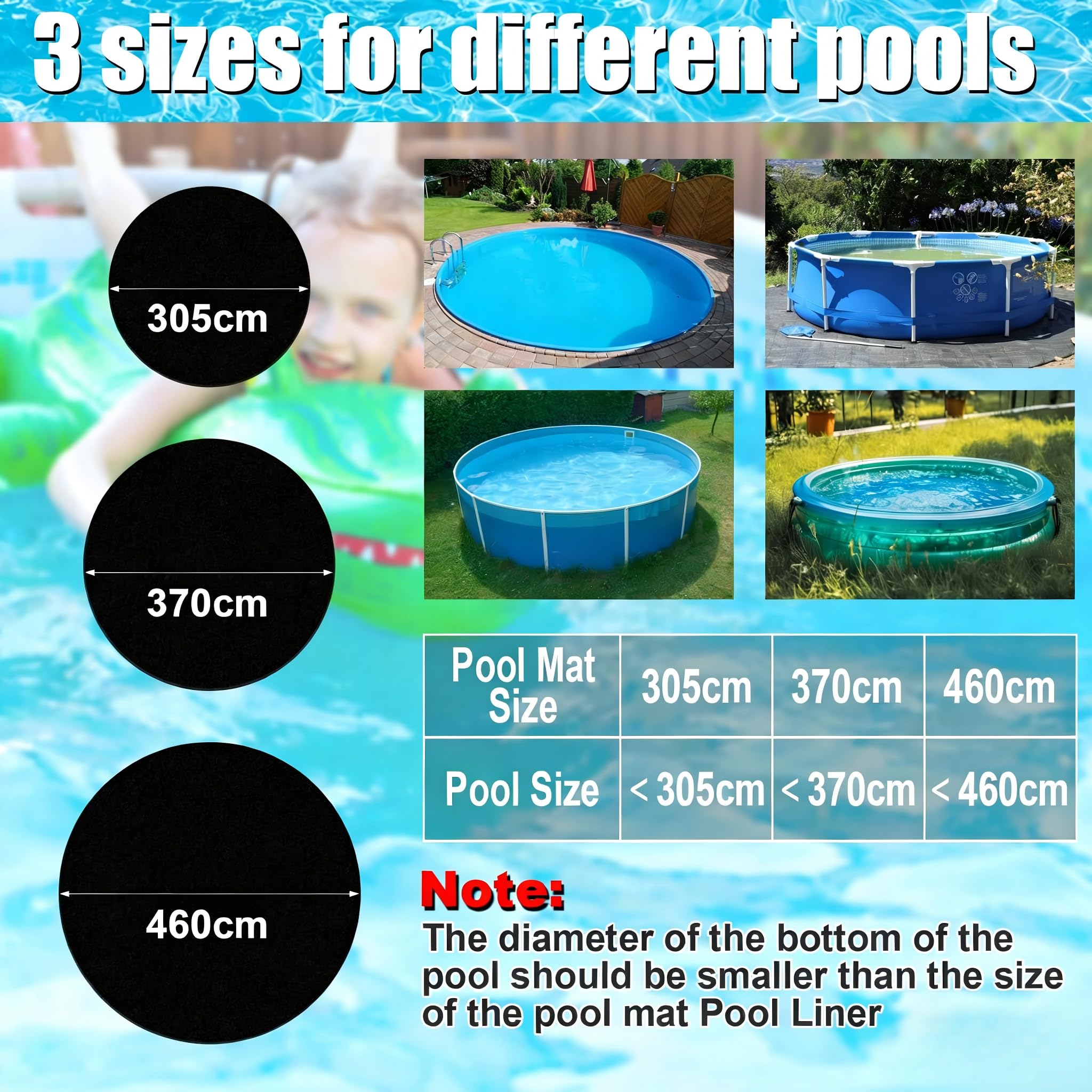 Base de Piscina Redonda 305/370/460 – Lona de Suelo y Piscina Suelo Protector, Base Antideslizante y Resistente al Desgaste para Piscina, Multifuncional para Piscinas al Aire Libre 460 cm