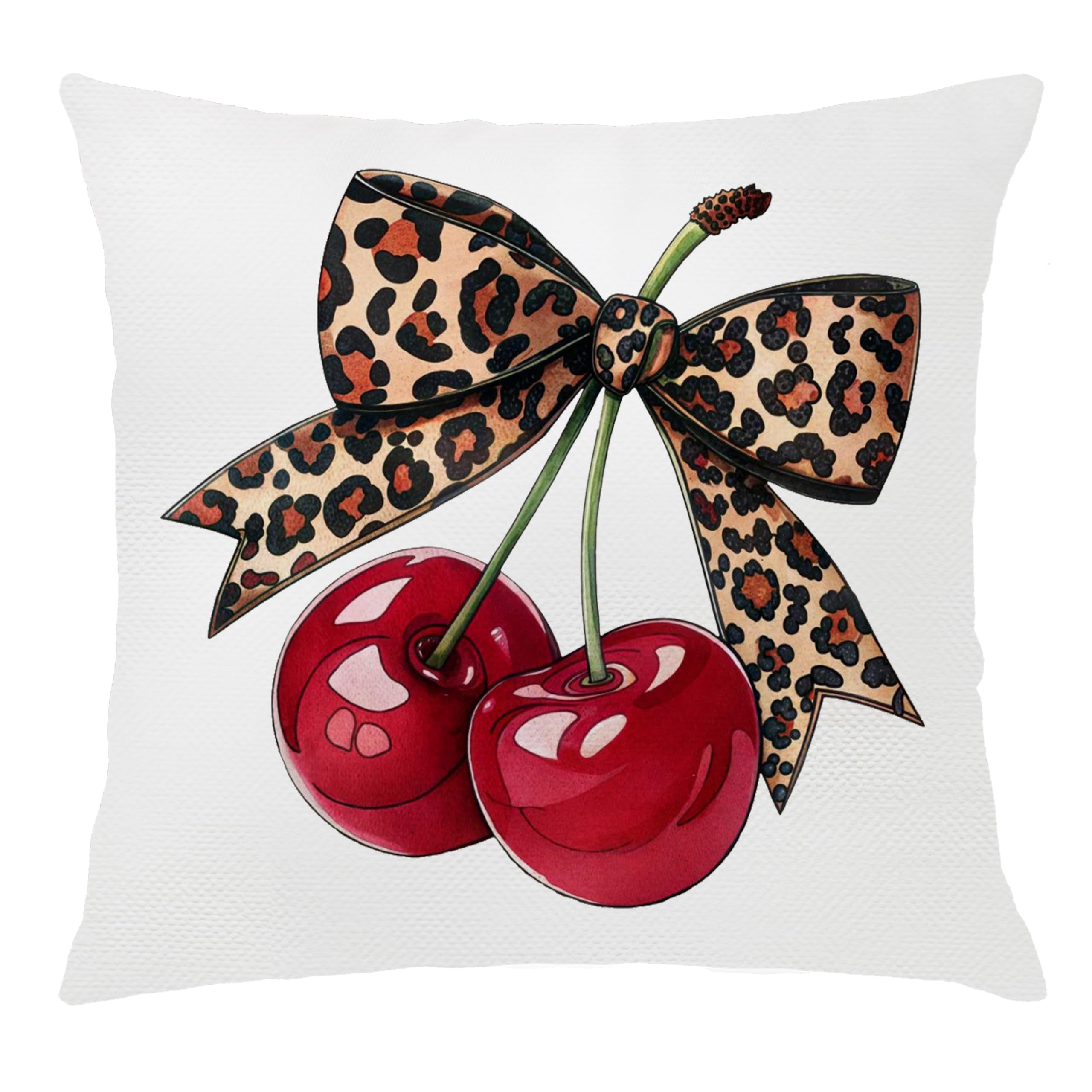 Nipil Coquette Leopard Bow Cherry Pillow Covers 18x18, Coquette Room Decor, Trendy Cheetah Print Decorative Throw Pillow Covers Pillowcases for Girly
