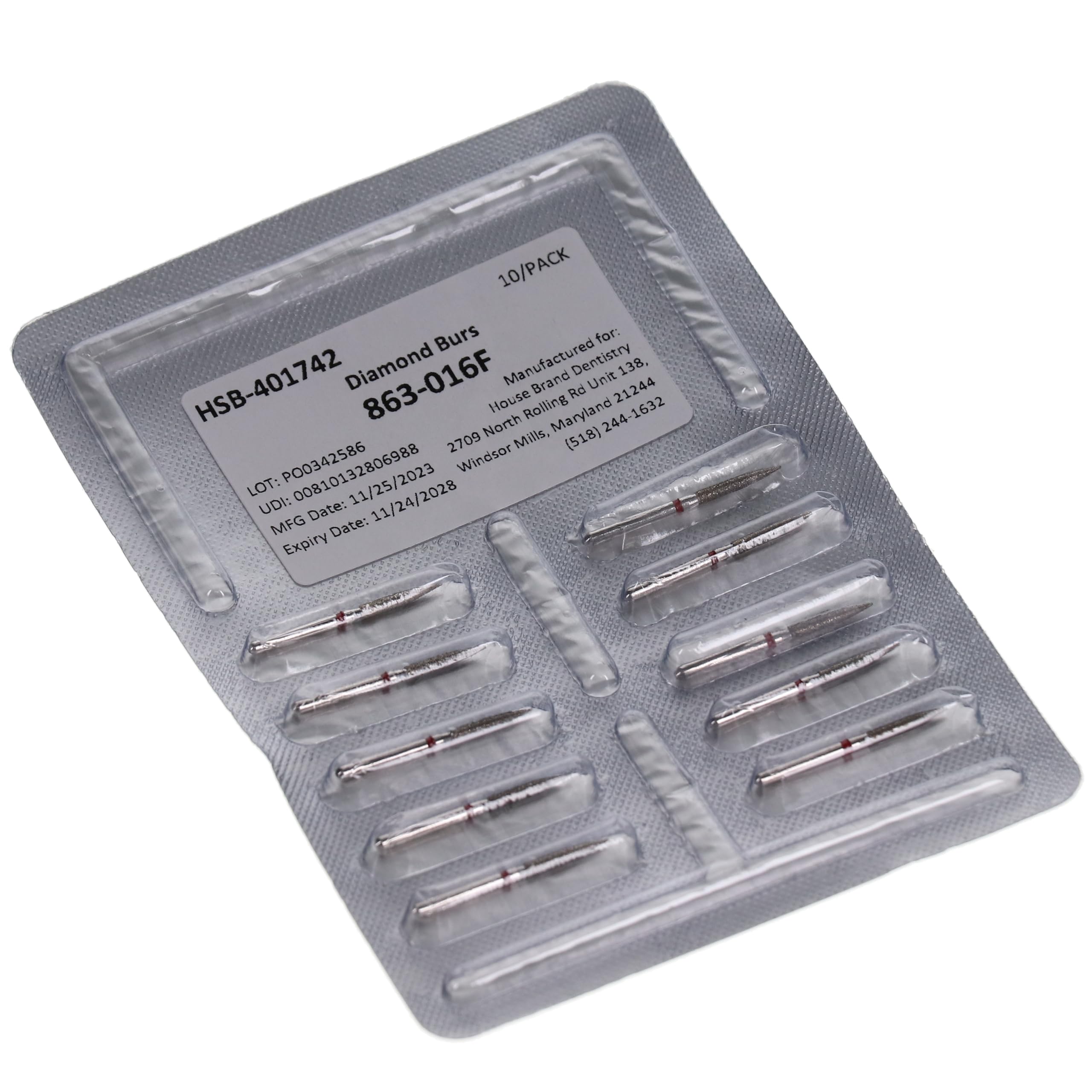 House Brand Dentistry 401742 FG 863-016F Flame Fine Grit Diamond Burs 10/Pk