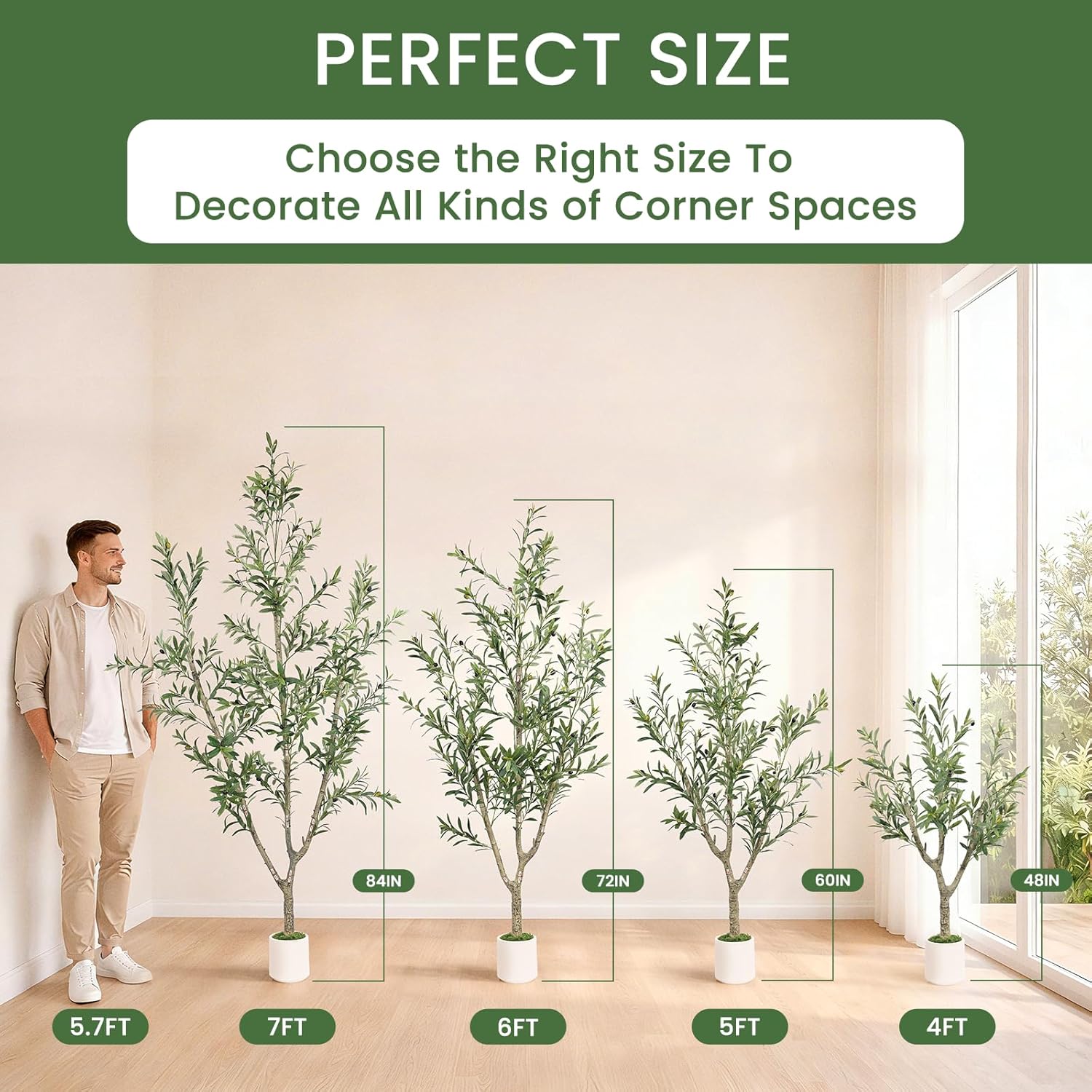 Olive Trees Artificial Indoor,Faux Olive Tree 4ft Tall 1Pack with White Planter,Fake Olive Tree with Natural Olive Branches and Realistic Leaves for Home Decor Indoor
