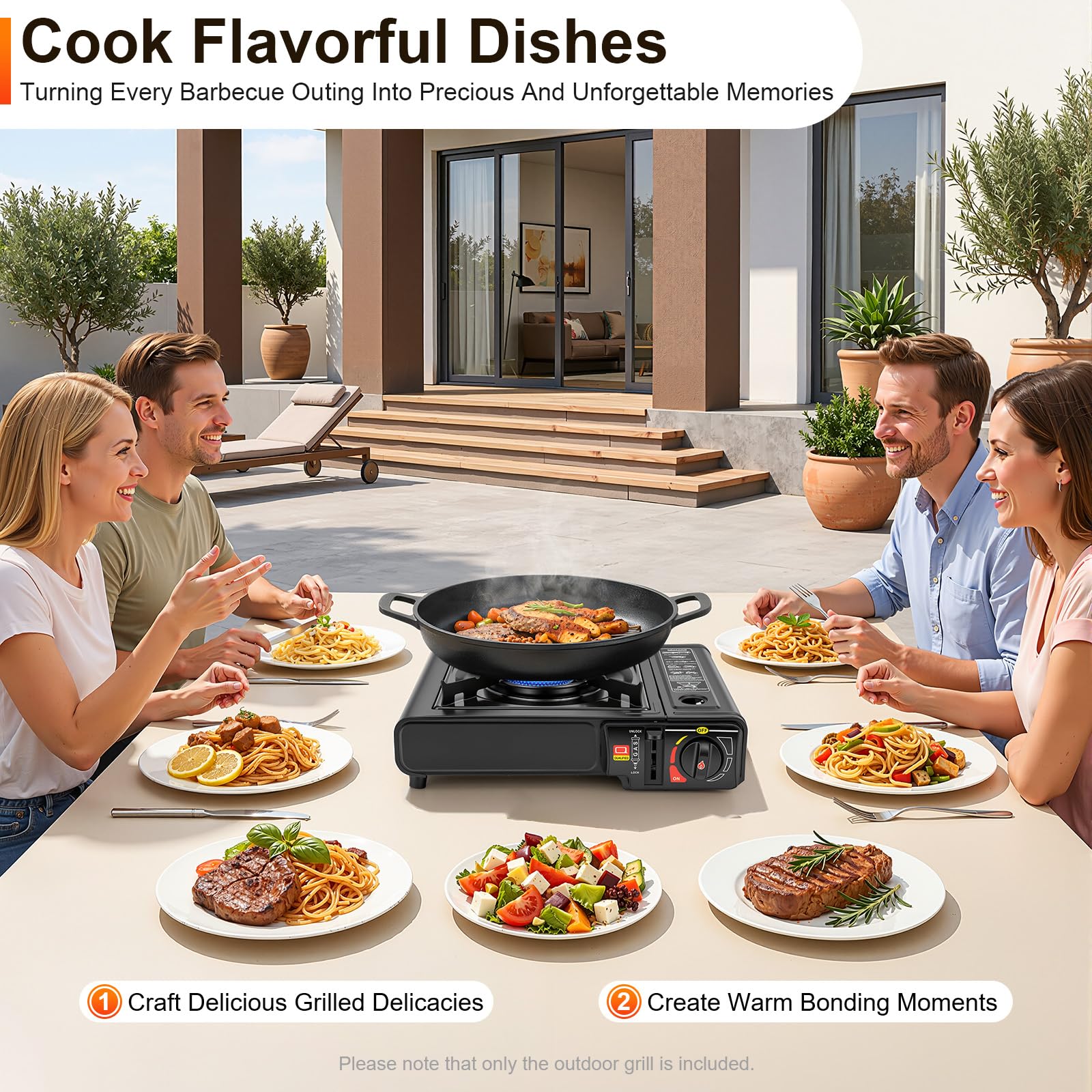 Hornillo portátil de gas Stove, compacto de aluminio LPG/gas butano, hornillo de gas para camping al aire libre, cartucho universal con encendido piezoeléctrico, patas antideslizantes y asa de