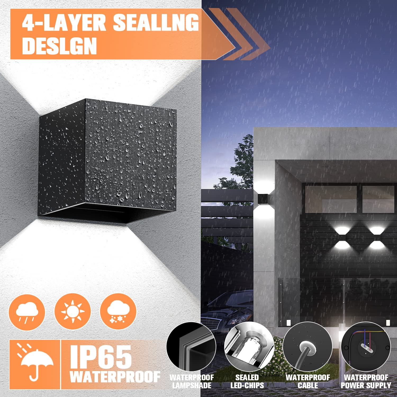 YrgePowk 4 Pezzi Applique da Parete con Lampadina Sostituibile G9 LED, Applique da Esterno IP65 Impermeabile Applique da Parete Interno 9W 6000K Bianco Freddo Angolo del Fascio Regolabile (Nero)